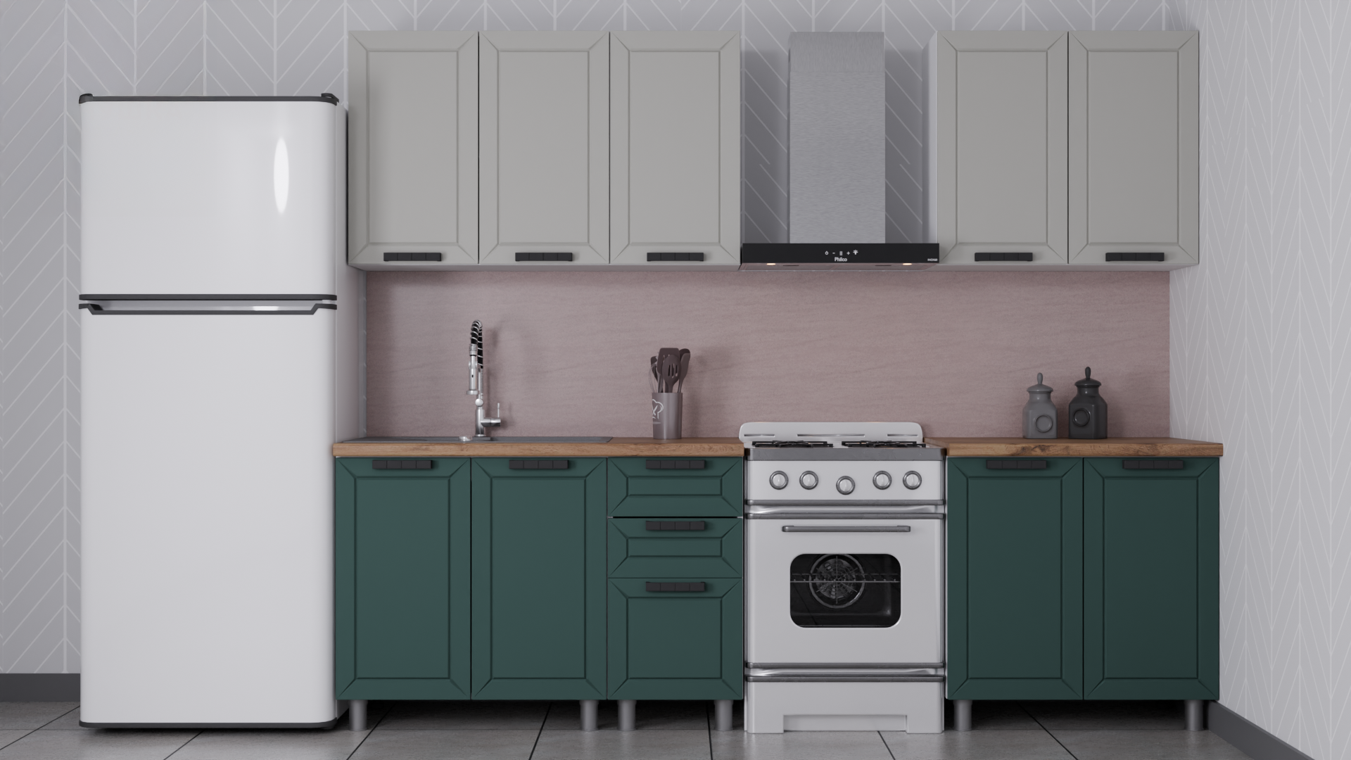 Изображение товара Кухня Лилия Аленушка Н00232030 200x216x60 см ЛДСП цвет зелено-желтый