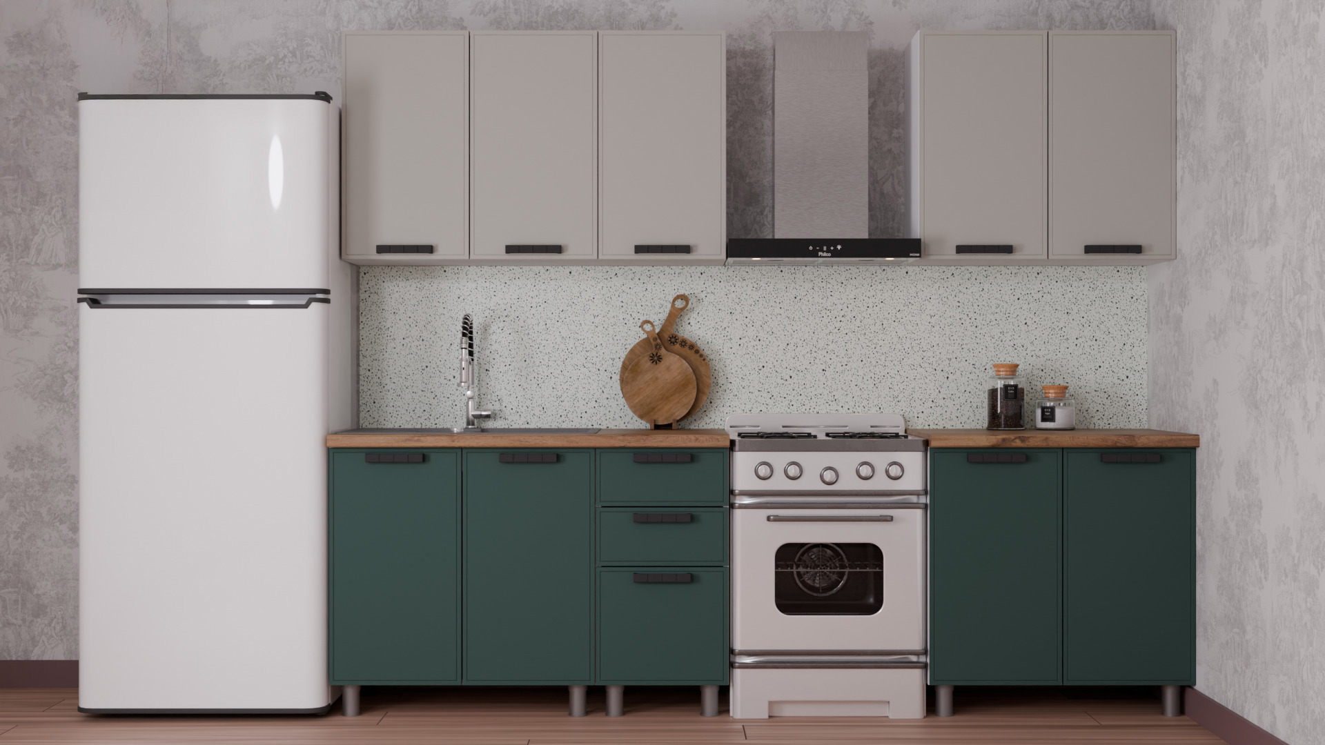 Изображение товара Кухня Магнолия Аленушка 00-00240872 200x216x60 см ЛДСП цвет зелено-желтый