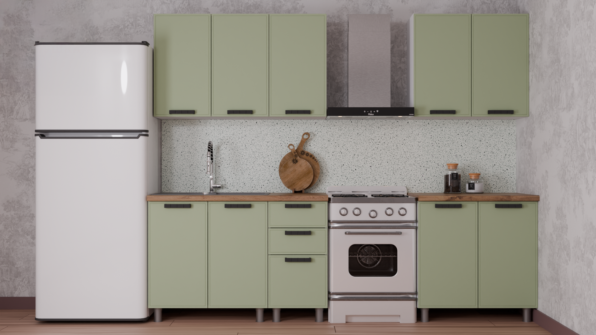 Изображение товара Кухня Магнолия Аленушка 00-00240875 200x216x60 см ЛДСП цвет оливковый Изображение товара Кухня Магнолия Аленушка 00-00240875 200x216x60 см ЛДСП цвет оливковый