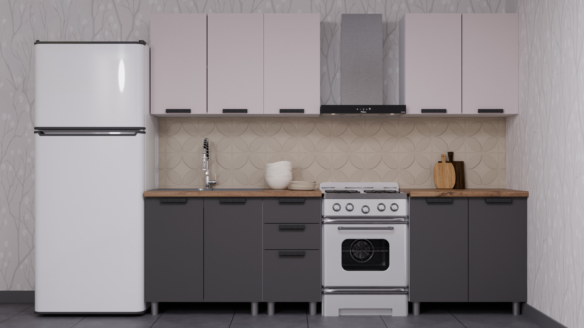 Изображение товара Кухня Лаванда Аленушка 00-00232040 200x216x60 см ЛДСП цвет серо-бежевый