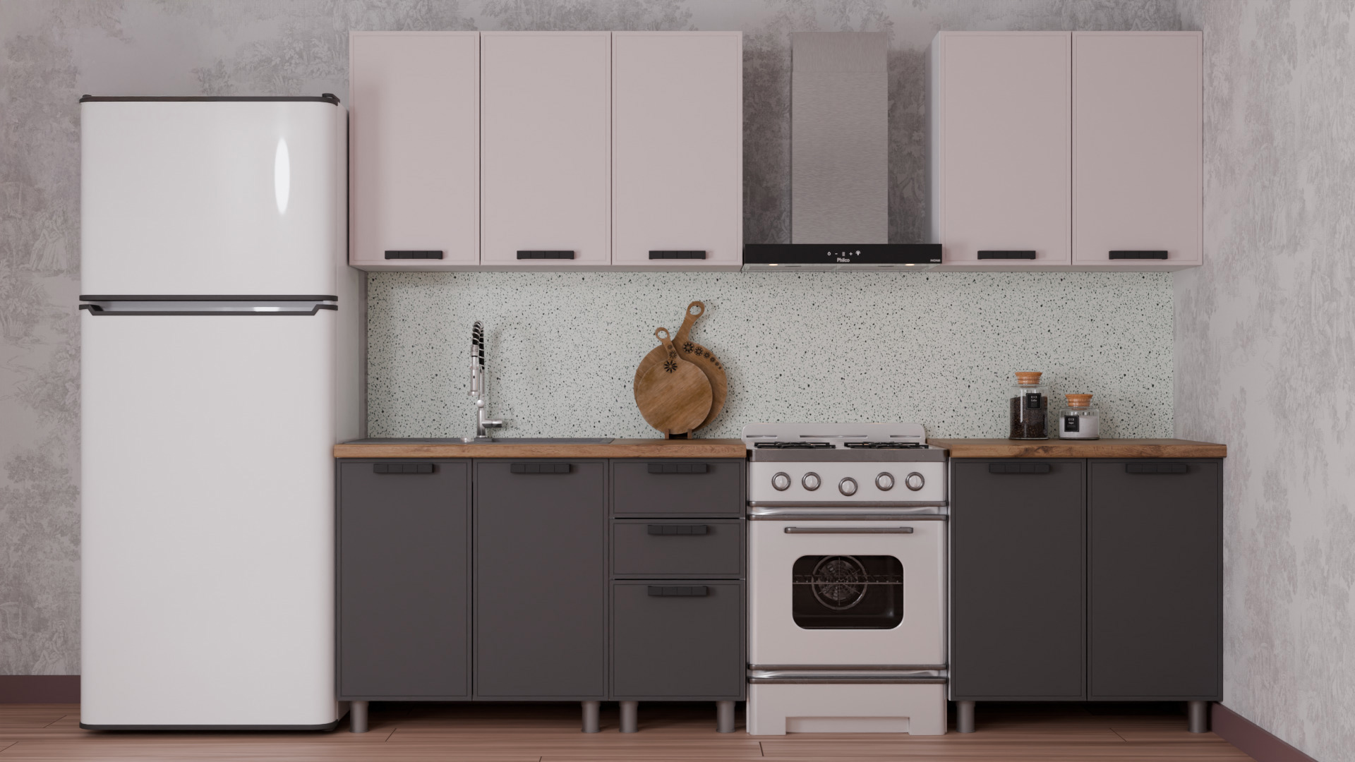 Изображение товара Кухня Магнолия Аленушка 00-00240871 200x216x60 см ЛДСП цвет серо-бежевый