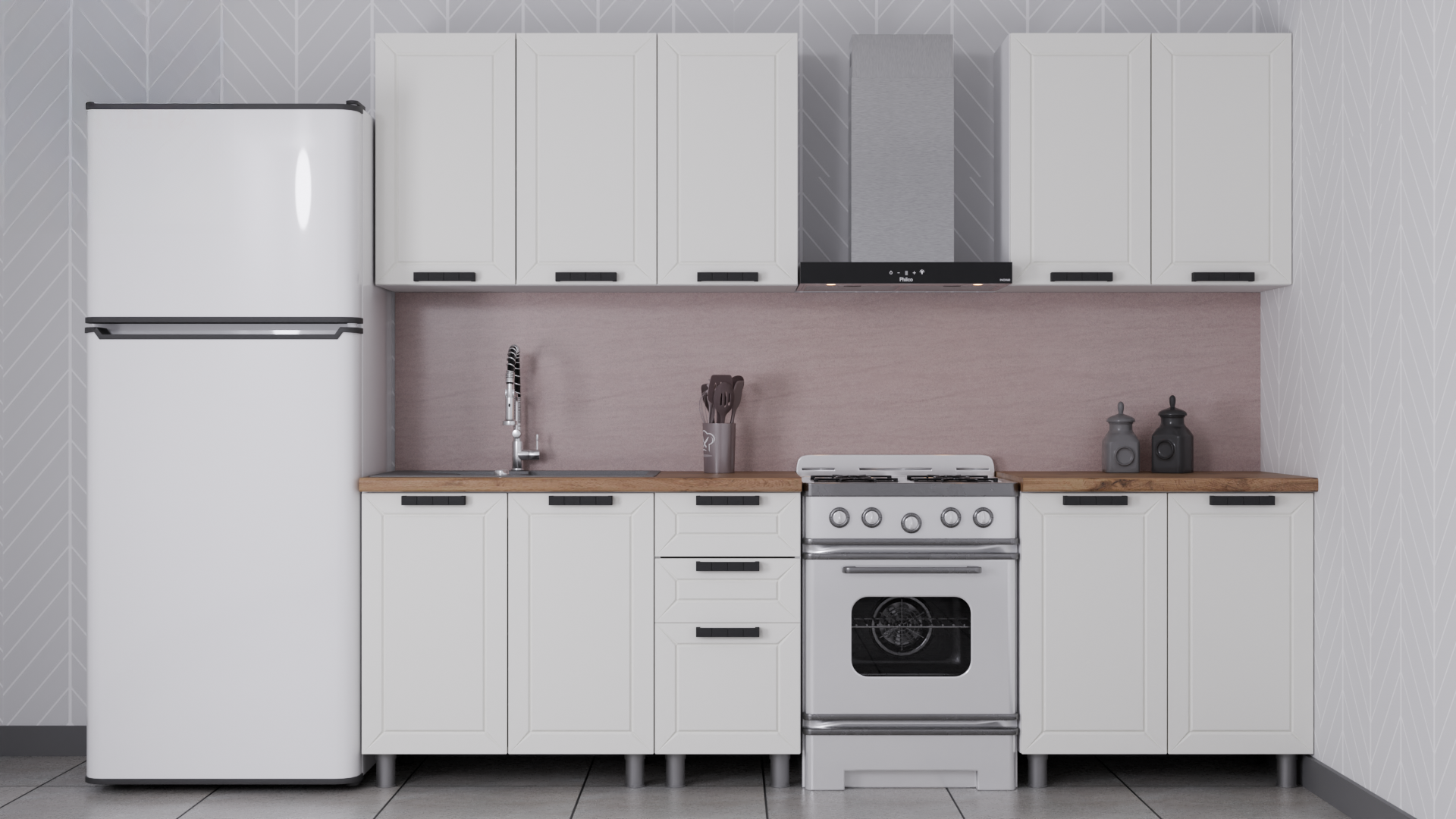 Изображение товара Кухня Лилия Аленушка 00-00240860 200x216x60 см ЛДСП цвет белый
