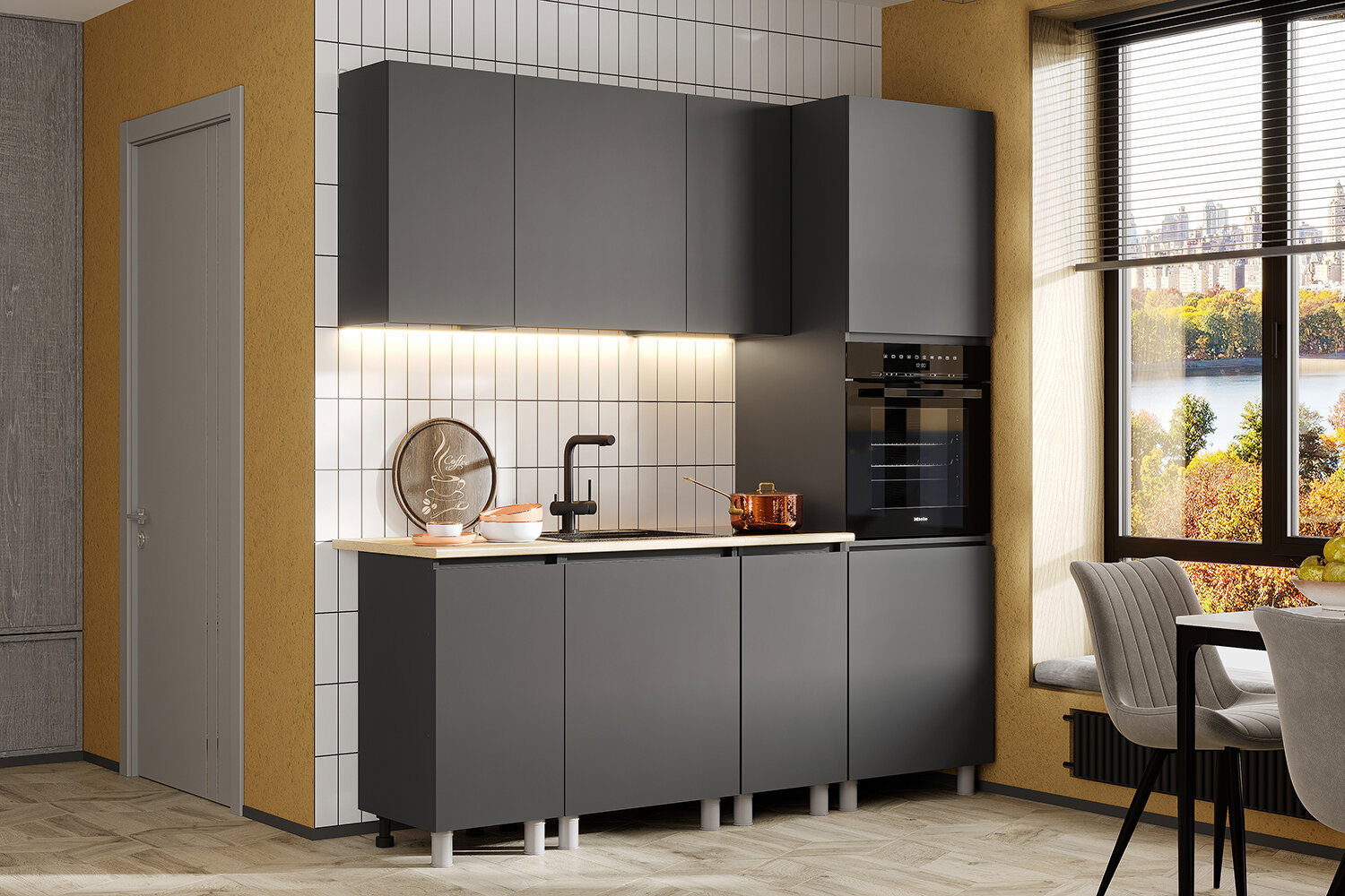 Изображение товара Кухня Денвер Арника 200x217x60 см в стиле графит с ЛДСП и столешницей в комплекте