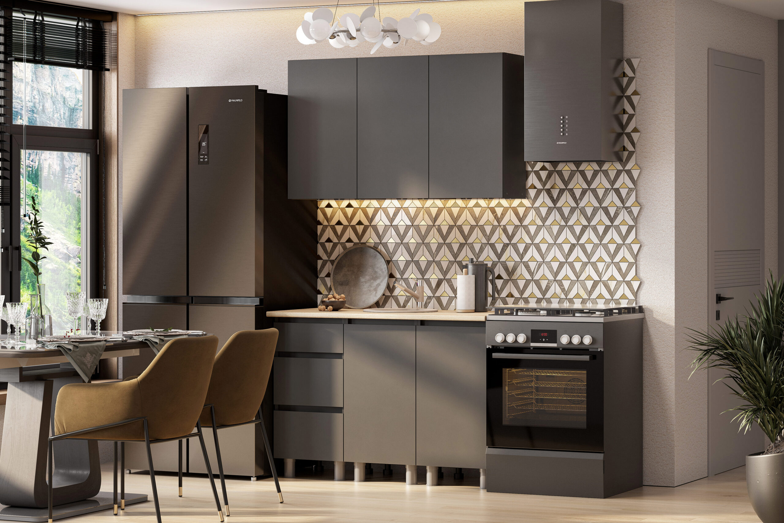 Изображение товара Кухонный гарнитур Денвер Арника 120x217 см из ЛДСП серый, современный дизайн