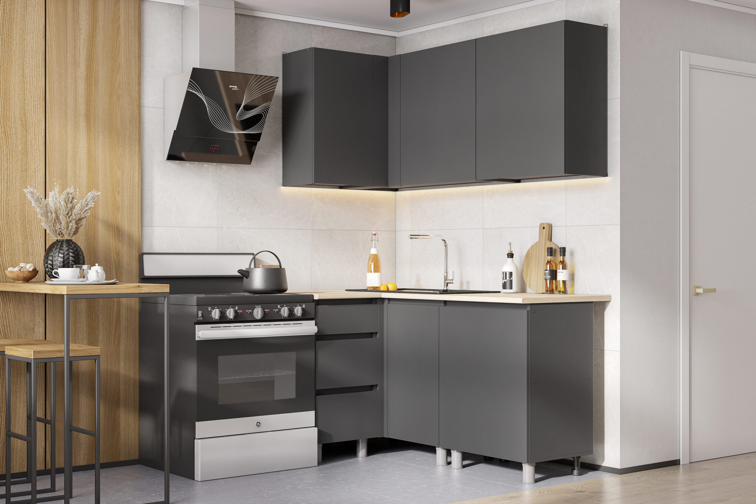 Изображение товара Кухонный гарнитур Денвер Арника 200x217 см графит ЛДСП Россия