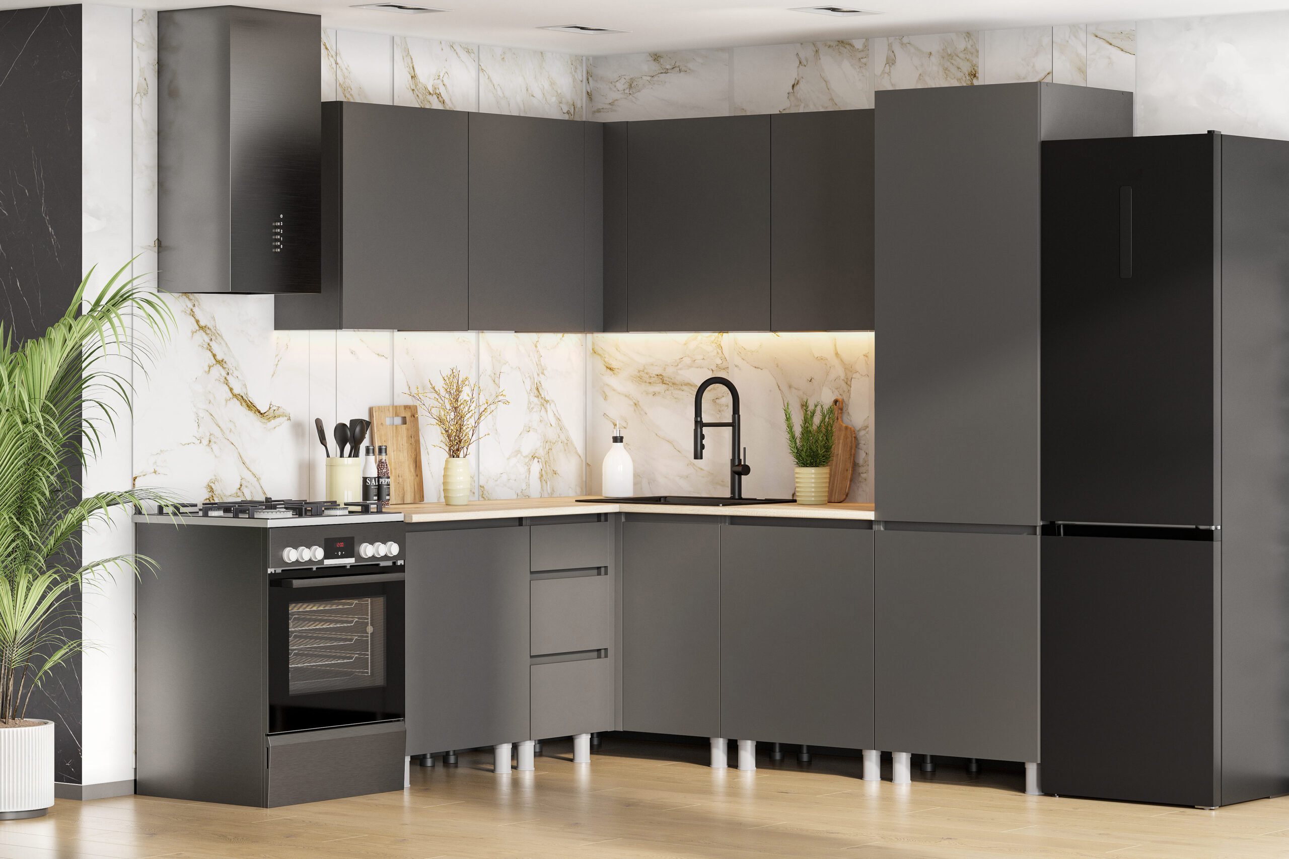 Изображение товара Кухонный гарнитур Денвер Арника 00-00263012 320x217x60 см графит