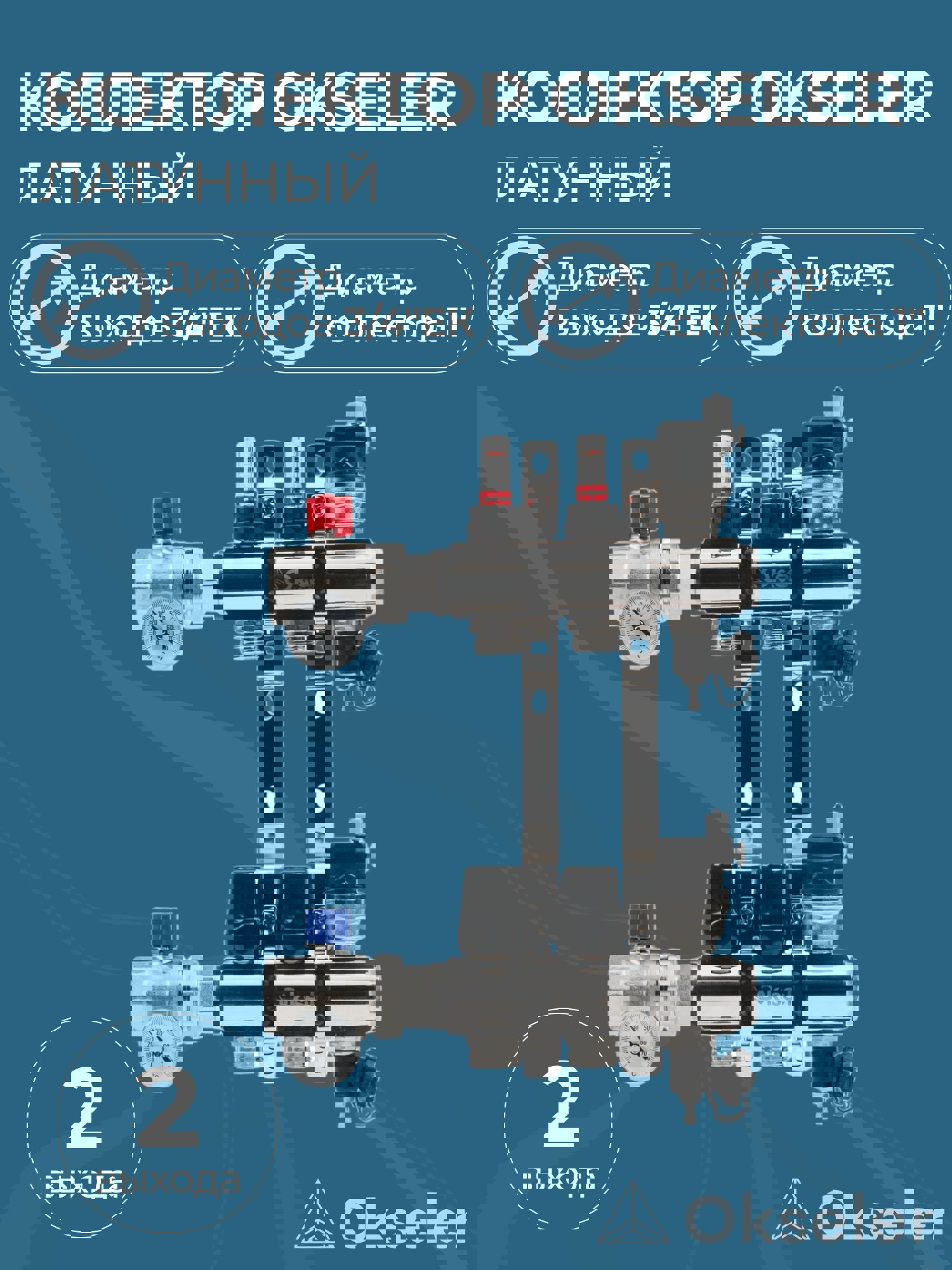 Изображение товара Коллекторная группа с расходомерами Okseler 1x3/4 евроконус 2 выхода латунь