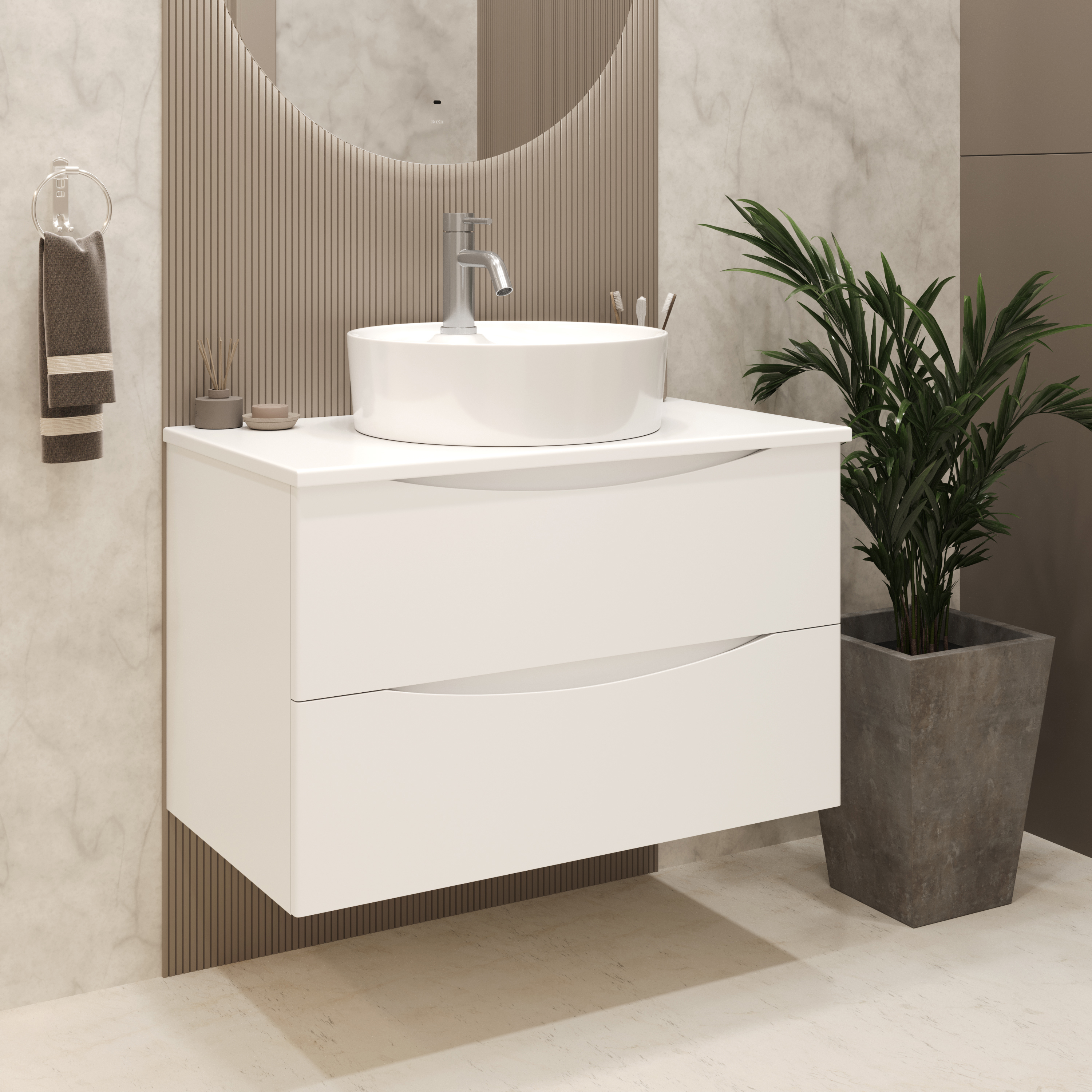 Изображение товара Тумба с раковиной BOND Square TLM-05805-SL03430 подвесная 80 см белая матовая