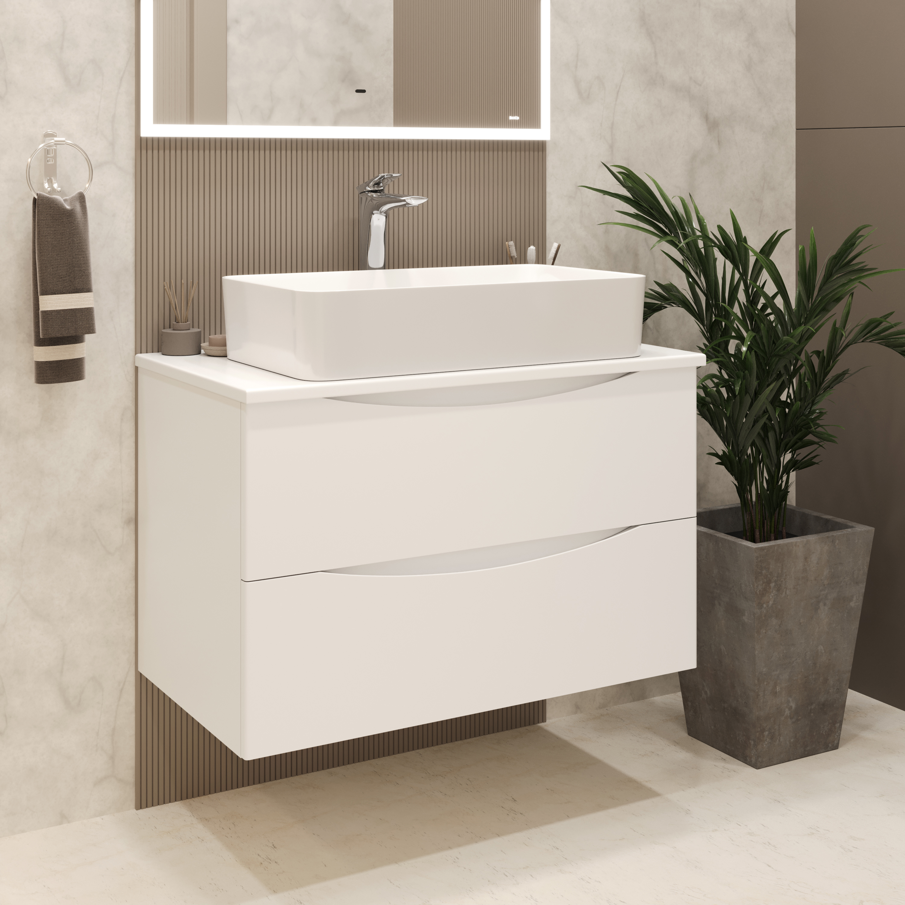 Изображение товара Тумба с раковиной Bond Square TLM-05805-SLM54620 подвесная 80 см белая матовая