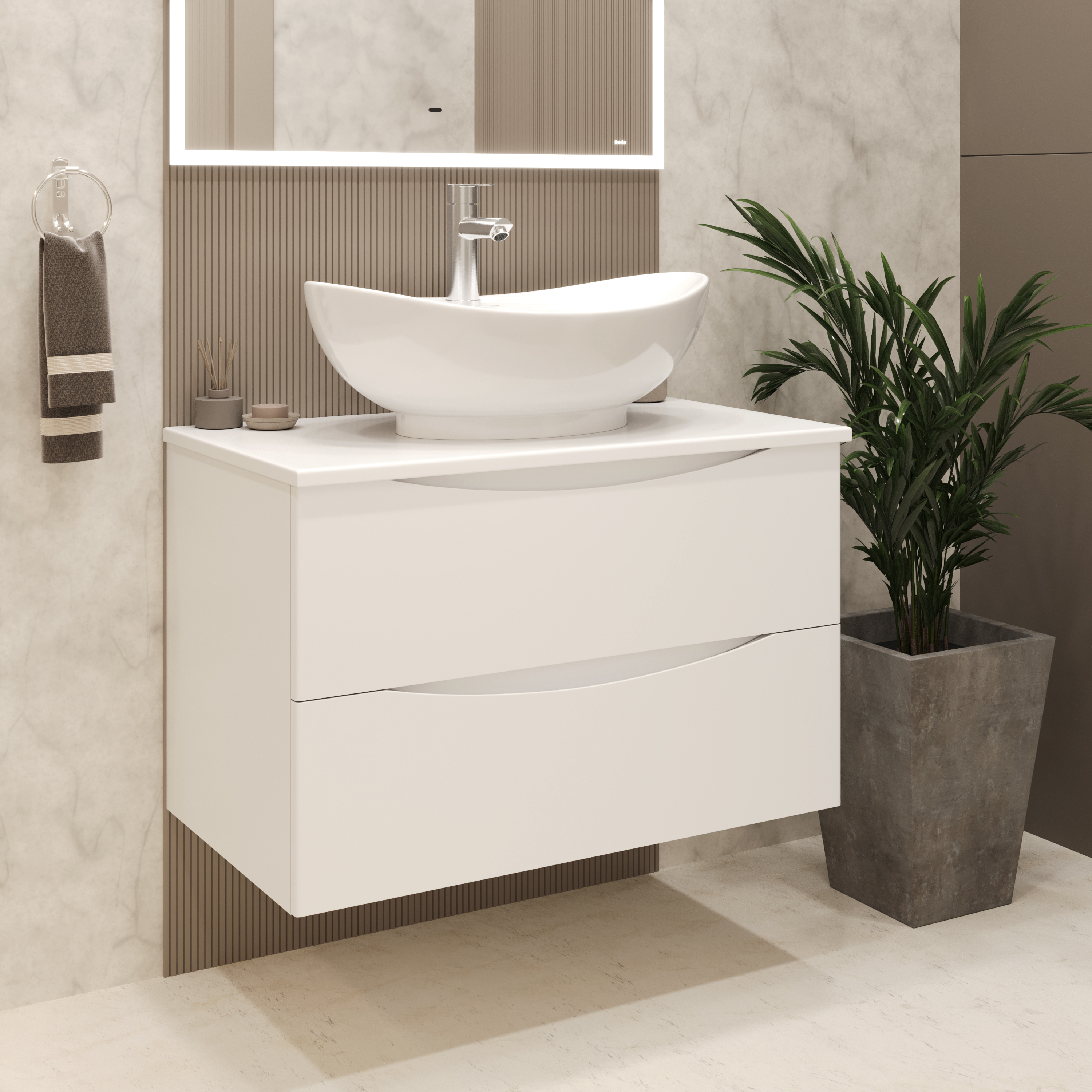 Изображение товара Тумба с раковиной Bond Square TLM-05805-SLM15590 подвесная 80 см белая матовая