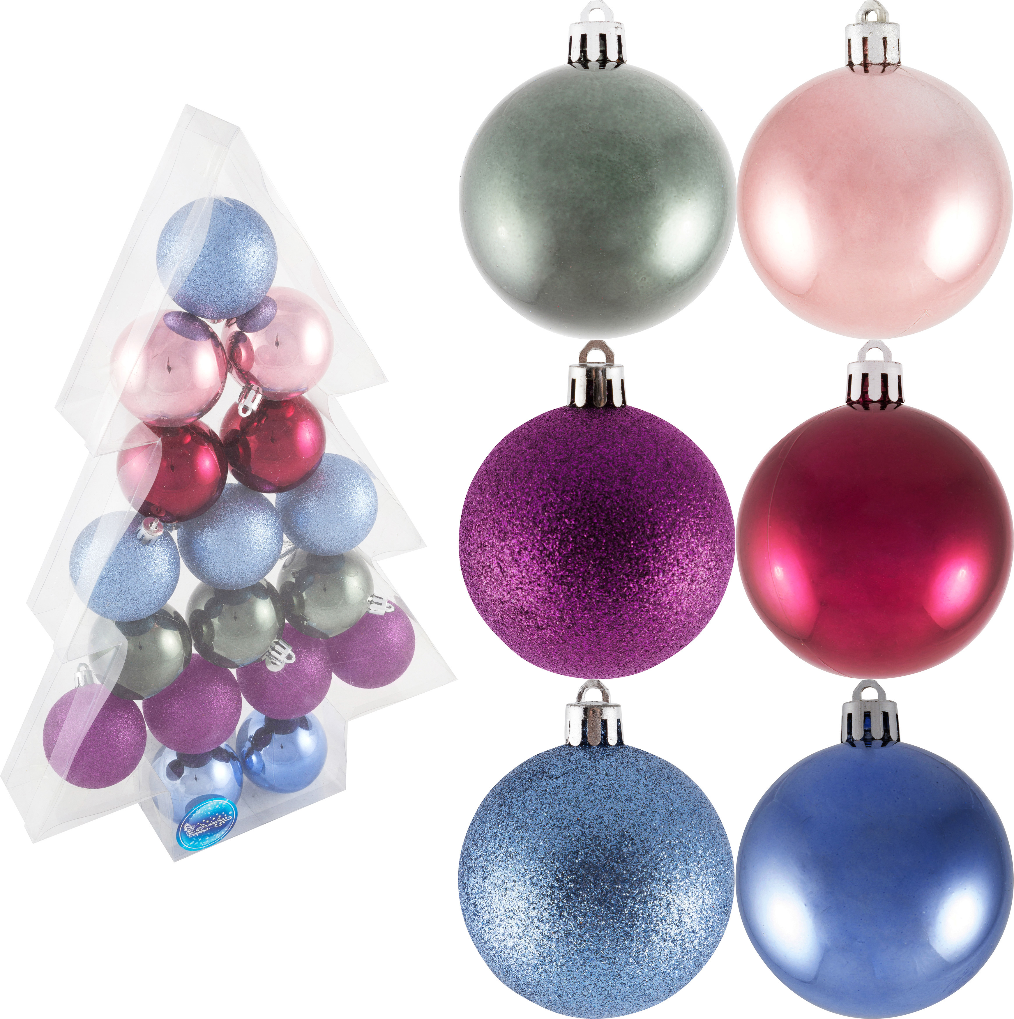 Изображение товара Набор елочных шаров Волшебная страна 17 шт 6 см разноцветные пластиковые украшения