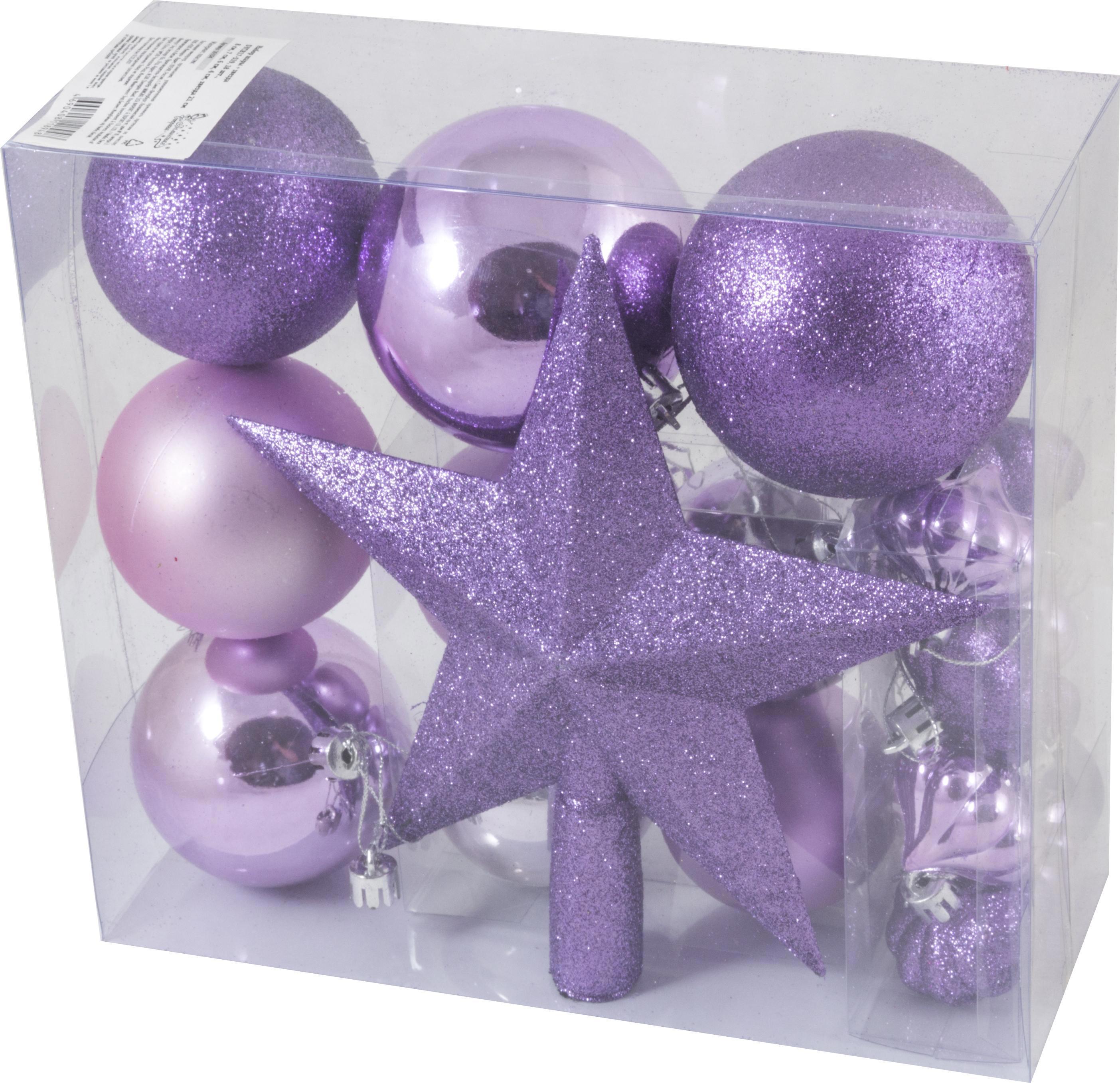 Изображение товара Набор елочных шаров Волшебная страна 003374 Шары и звезда 4 см пластик фиолетовый 18 шт