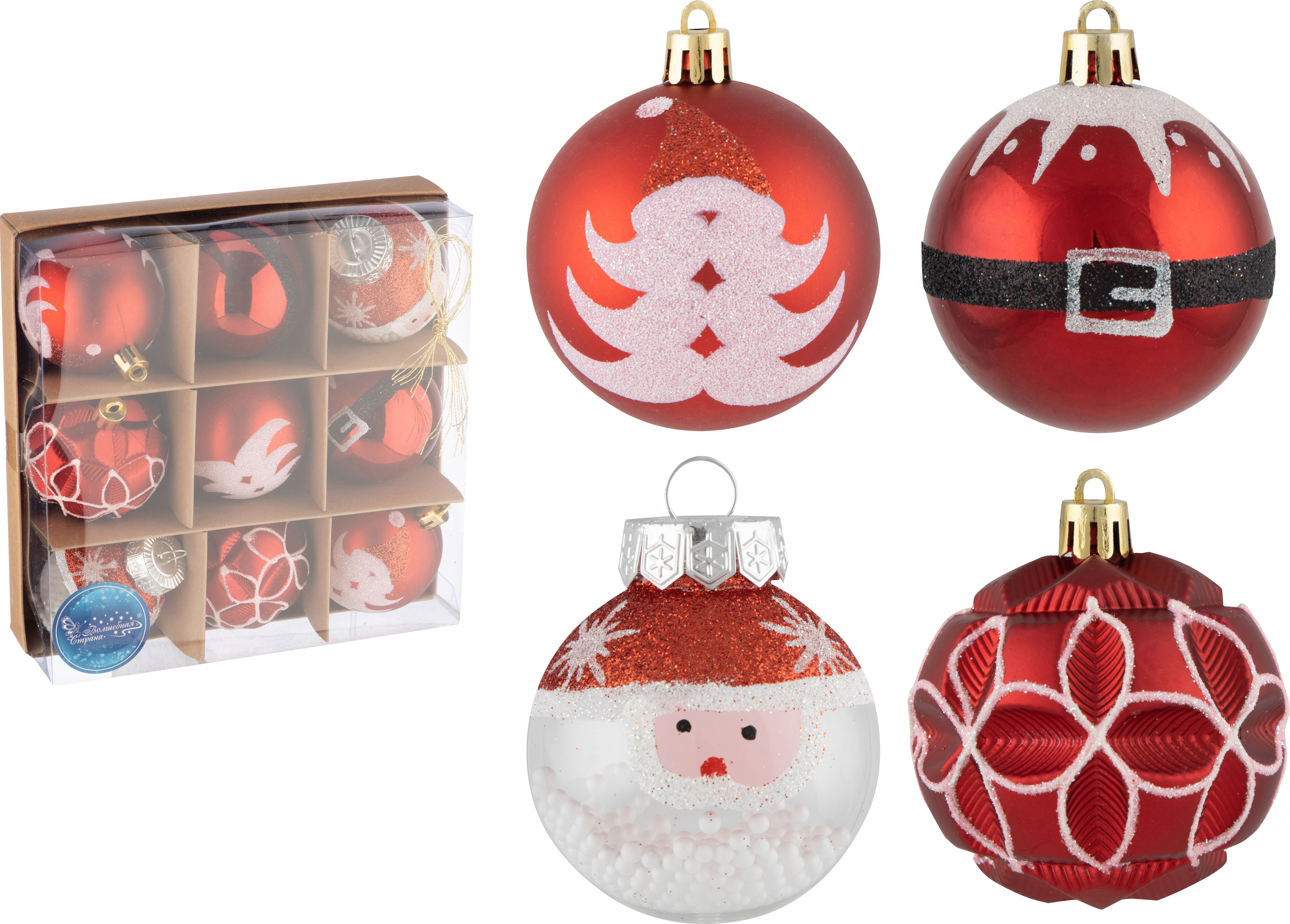 Изображение товара Набор елочных шаров Волшебная страна 106344 9 шт 6 см пластиковые украшения