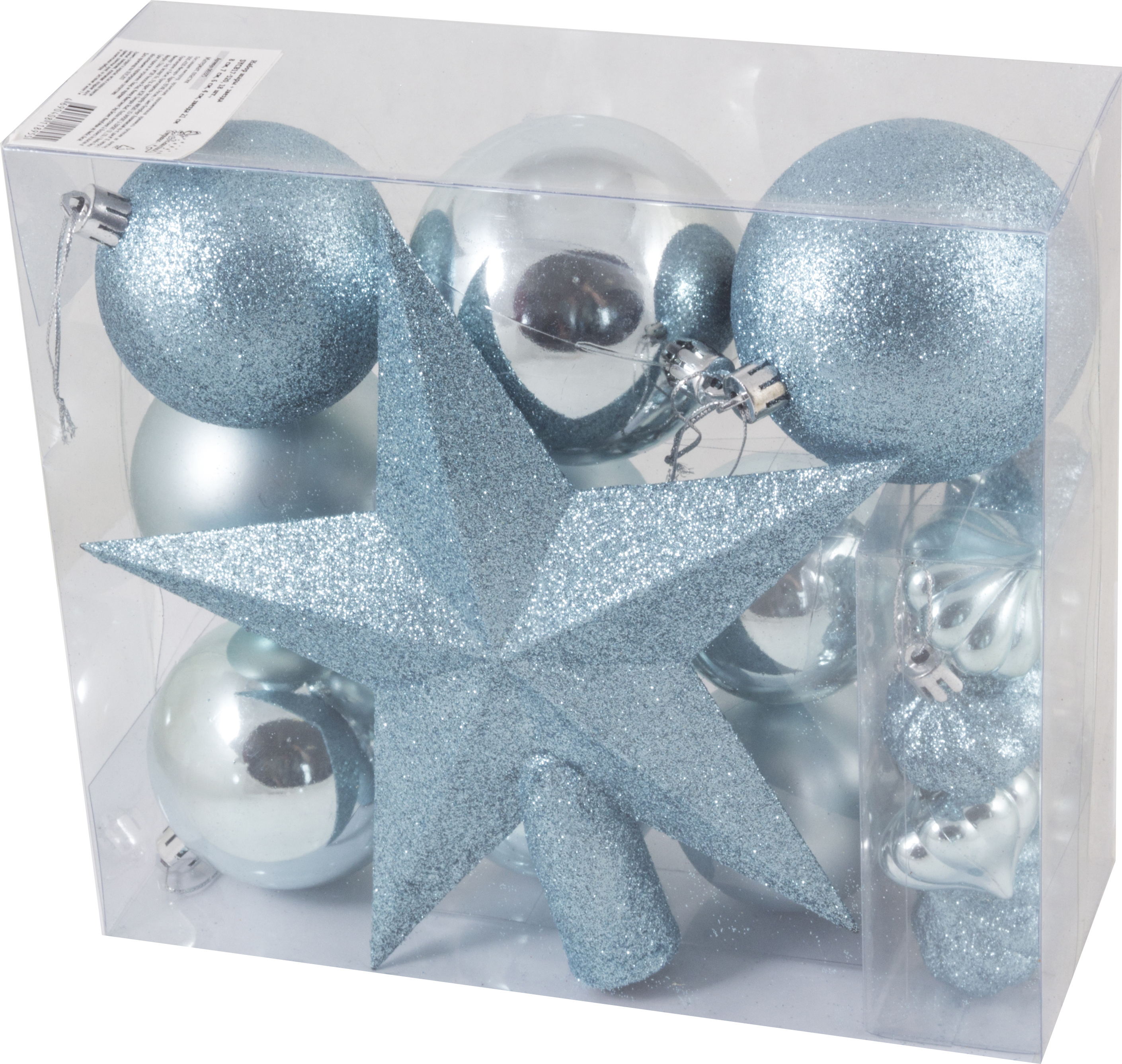 Изображение товара Набор елочных шаров Волшебная страна 003375 18 шт синяя пластик с фигурным и классическим дизайном