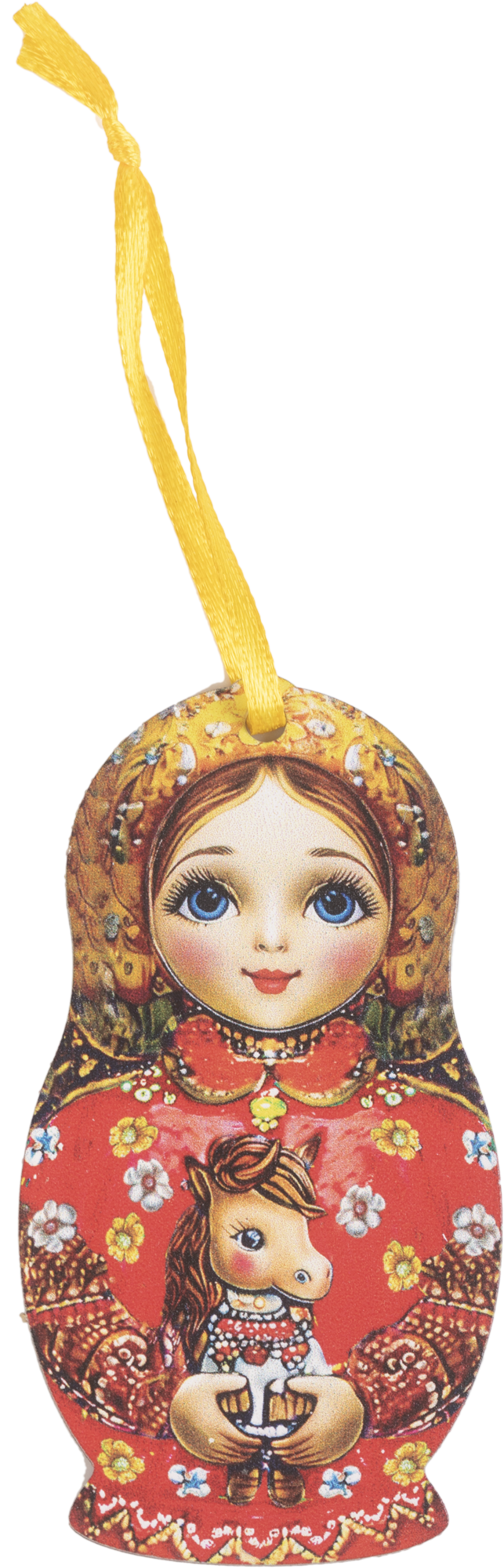 Изображение товара Елочная игрушка Домашняя кухня «Матрешка с лошадкой», 8.8x4.8 см, дерево, цвет красный