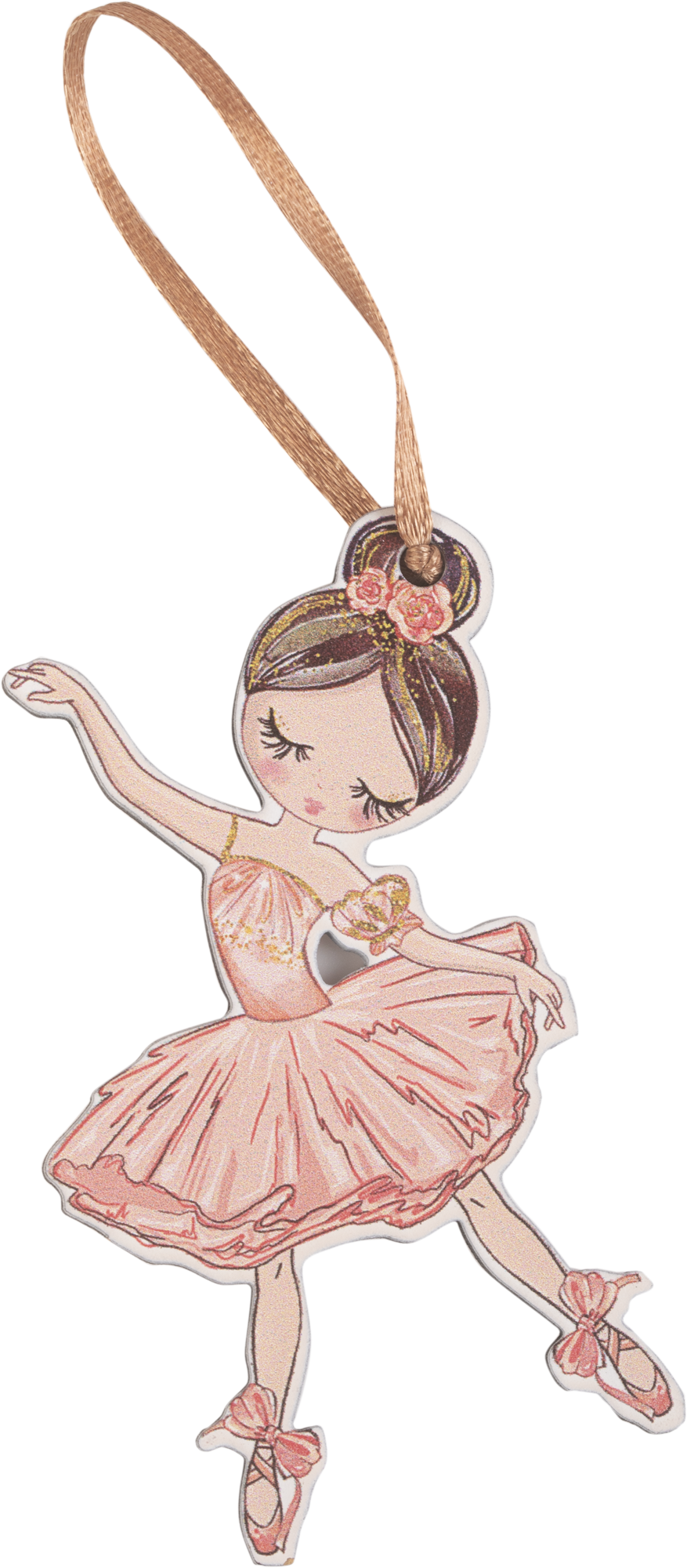 Изображение товара Елочная игрушка Домашняя кухня Балерина персик с цветком 9.5x5.2 см дерево розовая