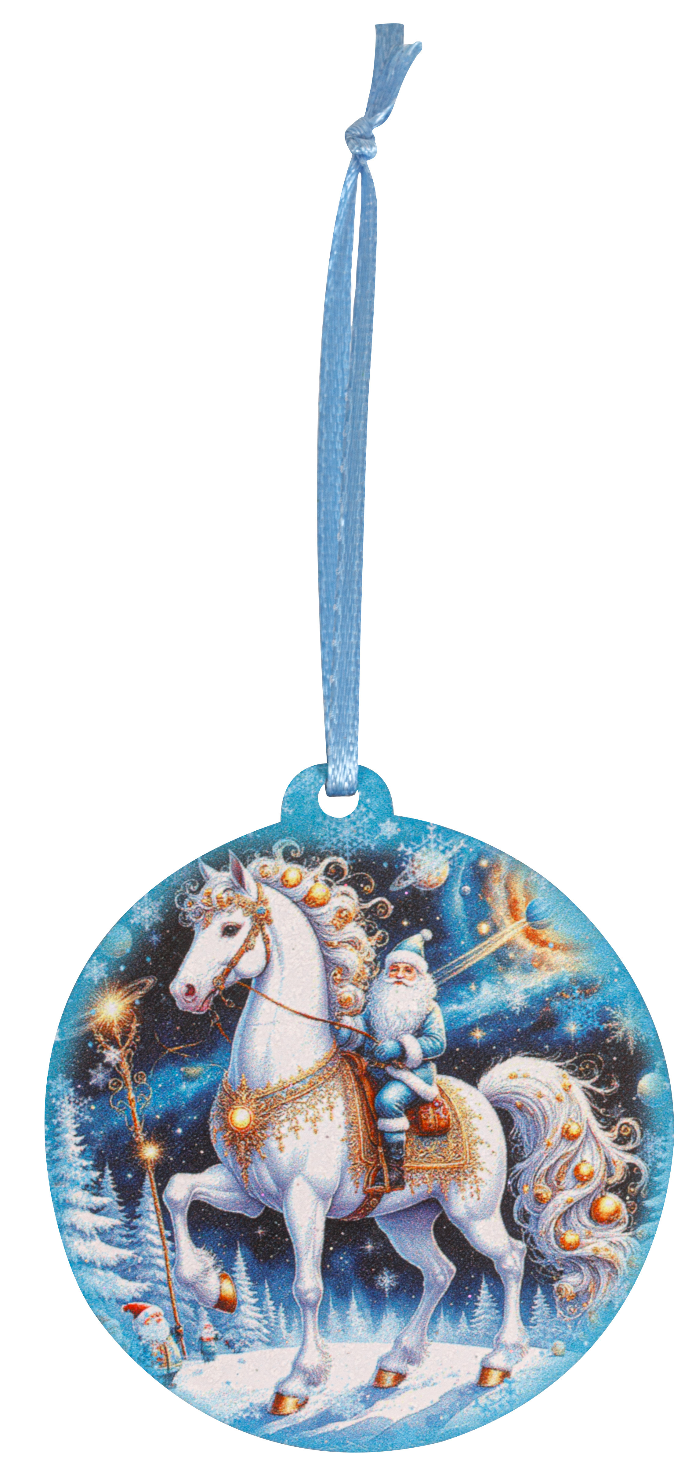 Изображение товара Елочная игрушка Домашняя кухня Лошадь и Дед Мороз, дерево, белая, 6.8x6.4 см