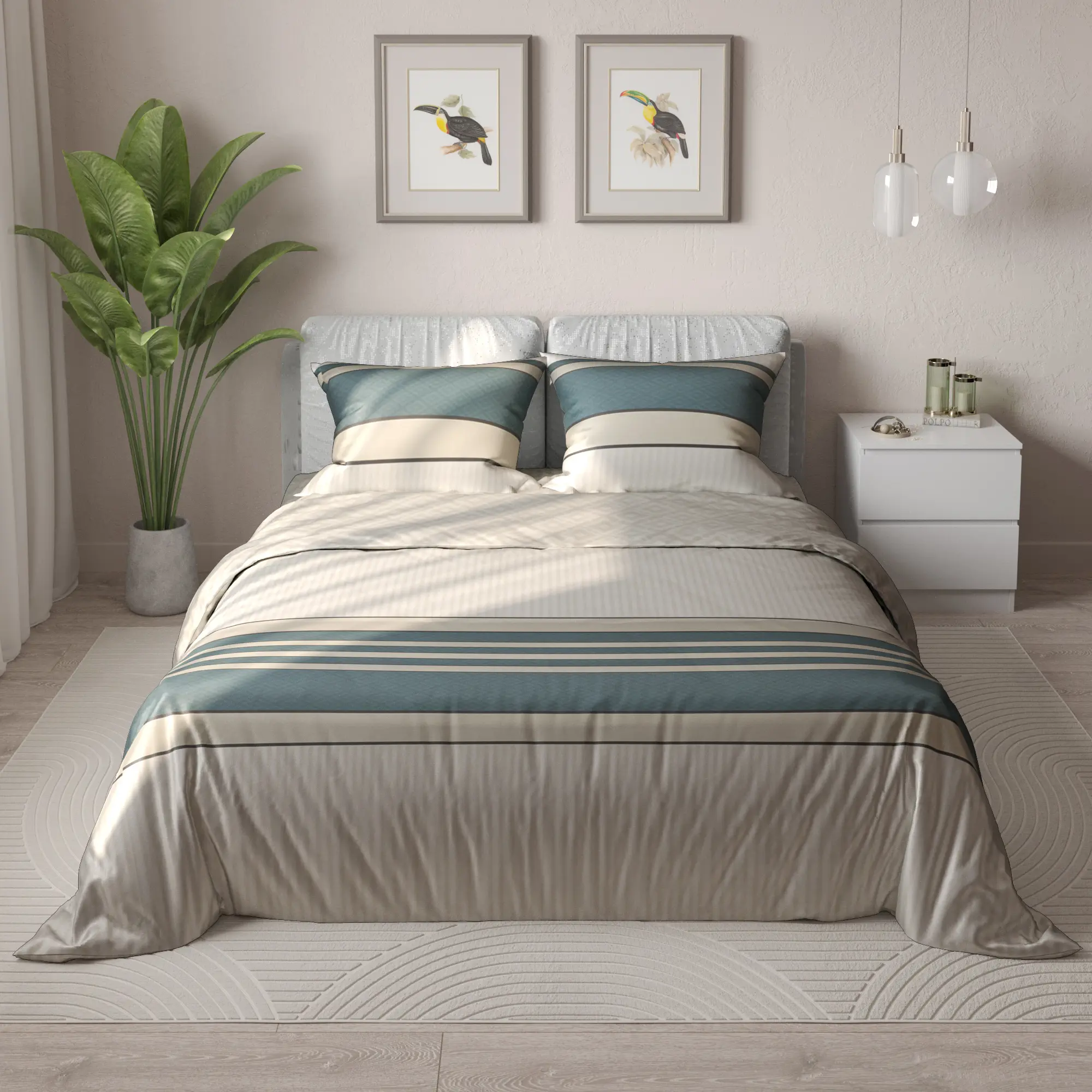 Комплект постельного белья Mine Дизайн 384 полутораспальный сатин серо-зеленый