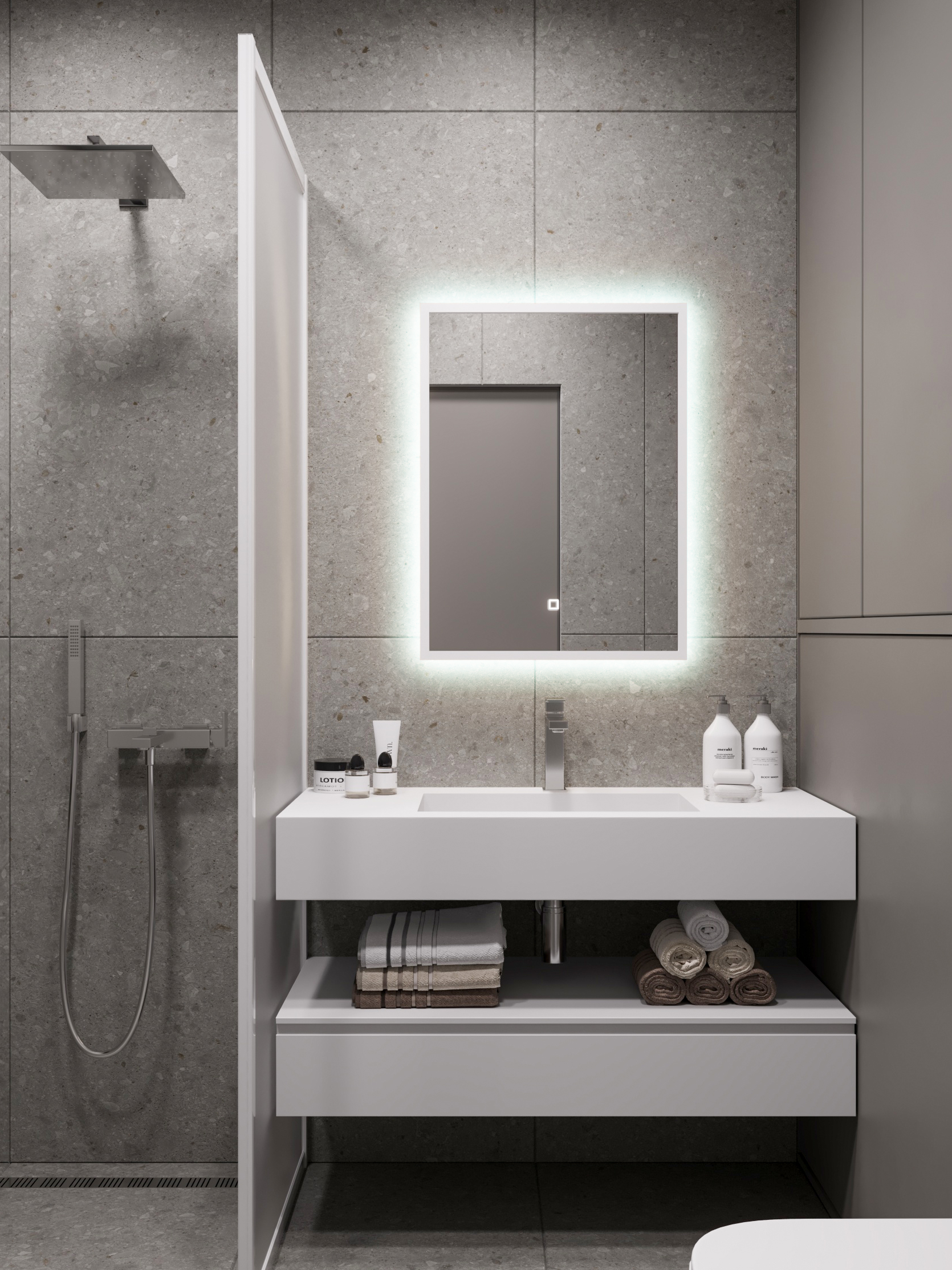 Изображение товара Зеркало для ванной Alias с подсветкой 70x90см в белой алюминиевой раме