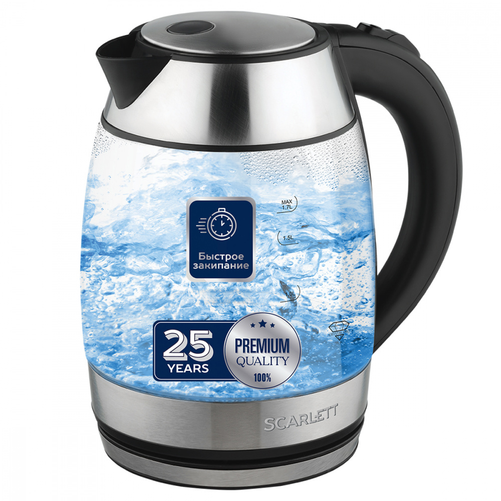 Изображение товара Электрический чайник Scarlett SC-EK27G94 1.7 л стекло серебро с автоматикой