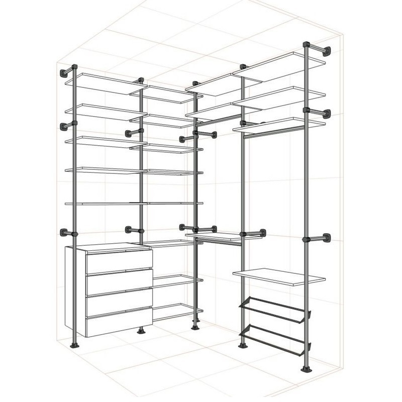 Изображение товара Комплект гардеробной системы Holl system 0-1 140x300x180 см цвет серый