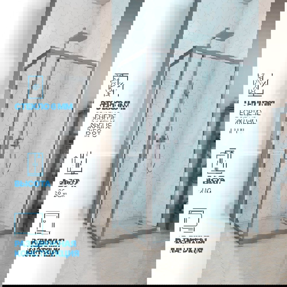 Изображение товара Душевой уголок Gutewetter GWMPKB019R 80x90x200 см цвет фурнитуры хром матовый, стекло бесцветное закаленное 6 мм