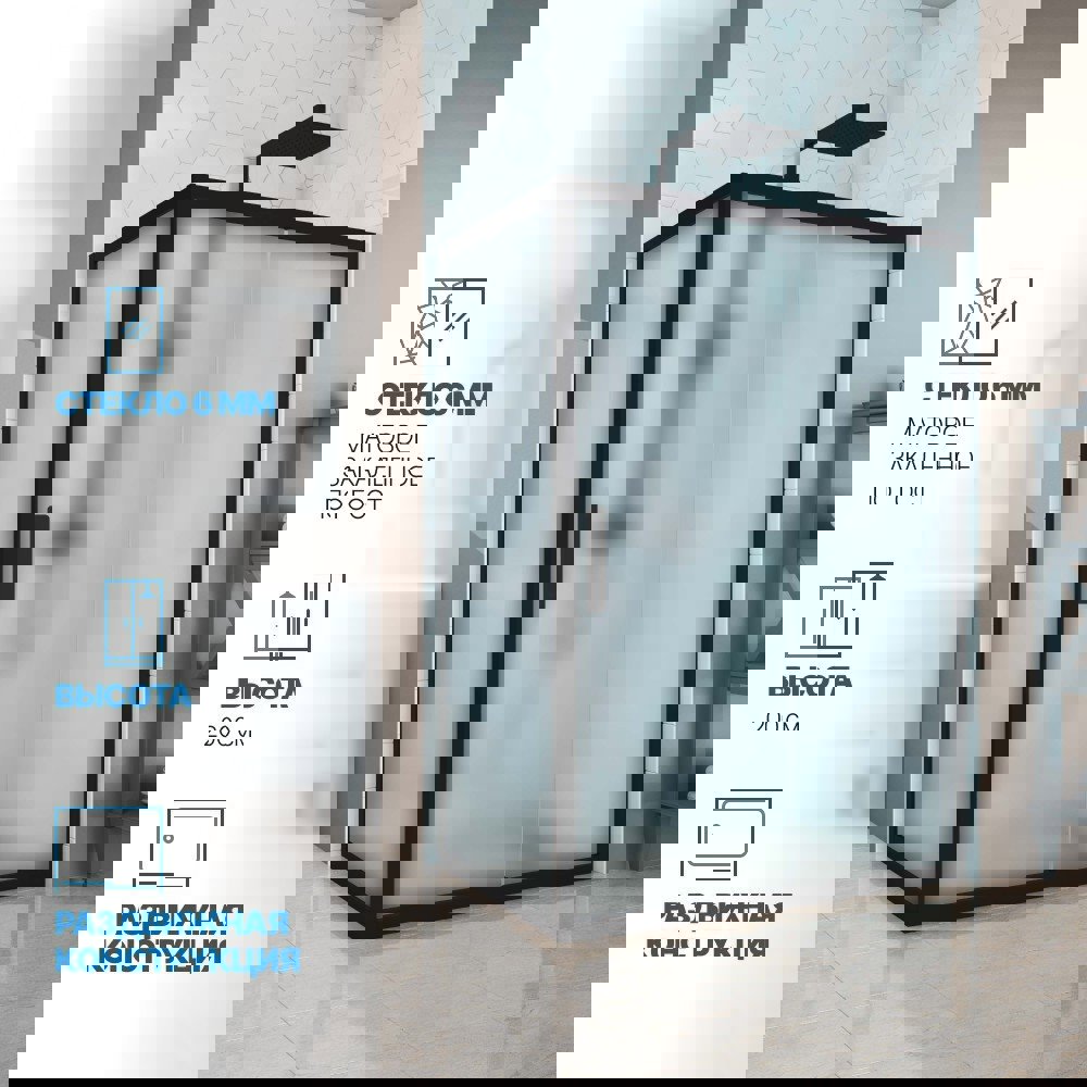 Изображение товара Душевой уголок Gutewetter GWMPKB019R 80x100x200 см цвет фурнитуры черный матовый стекло матовое закаленное 6 мм