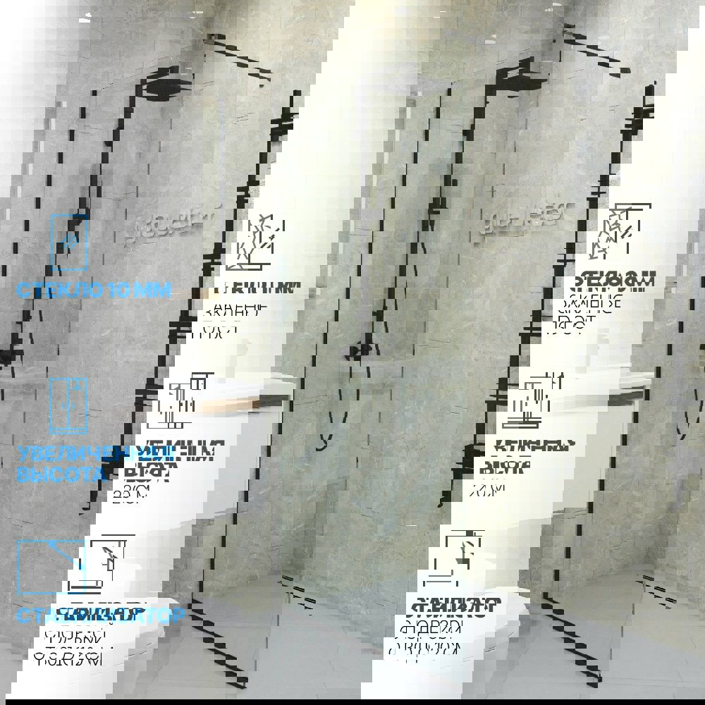 Изображение товара Душевая перегородка GWMPGL010 70x220 см черный матовый стекло Россия
