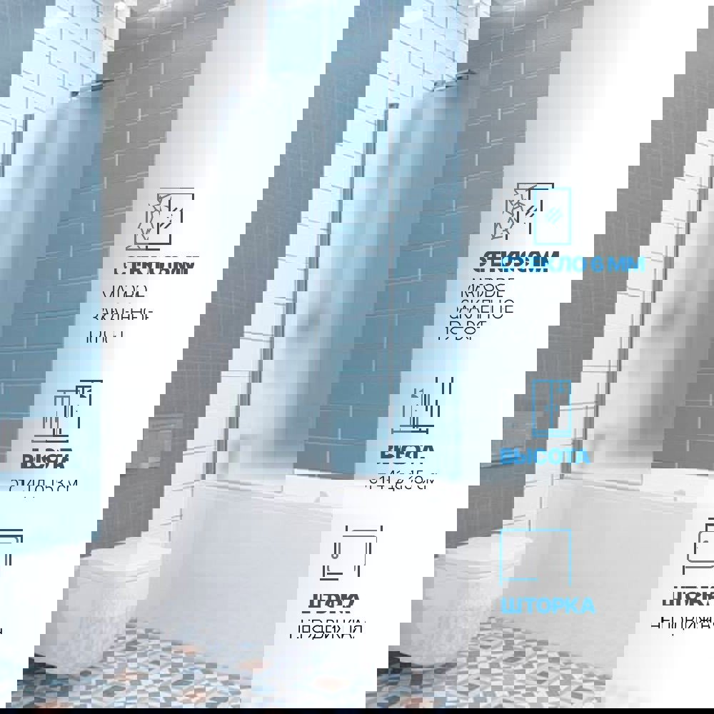 Изображение товара Шторка на ванну Gutewetter GWMPKB020P601N 50x148 см цвет фурнитуры хром матовый стекло матовое закаленное 6 мм