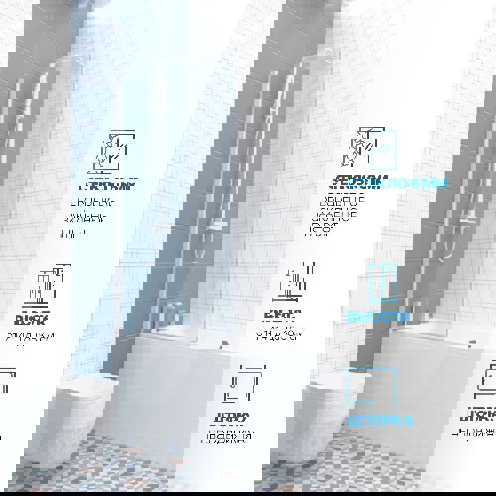 Изображение товара Шторка на ванну Gutewetter GWMPKB020P601N 70x148 см цвет фурнитуры белый матовый стекло бесцветное закаленное 6 мм