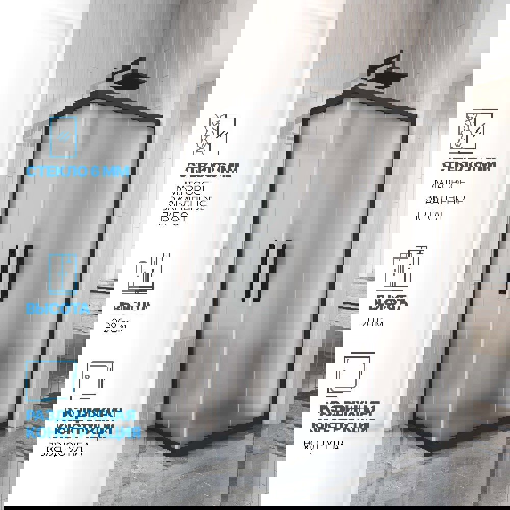 Изображение товара Душевой уголок Gutewetter GWMPKB019RC 120x90x200 см цвет фурнитуры черный матовый стекло матовое закаленное 6 мм