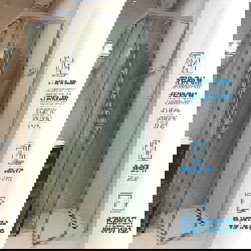 Изображение товара Душевой уголок Gutewetter GWMPSLSQ864 85x85x200 см безподдонный хром матовый стекло 6/8 мм