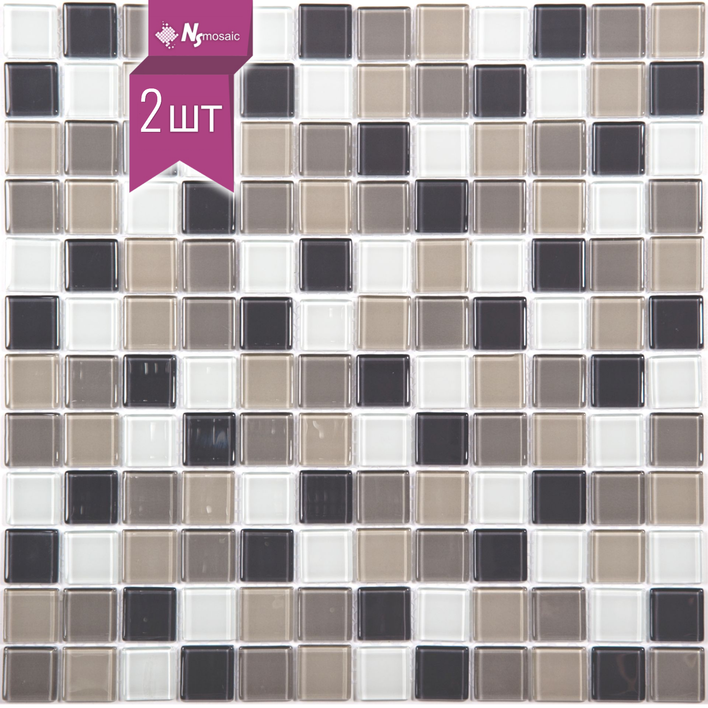 Изображение товара Декоративная мозаика NSMOSAIC 823-059 серого цвета 30x30 см глянцевая для внутренней и внешней отде