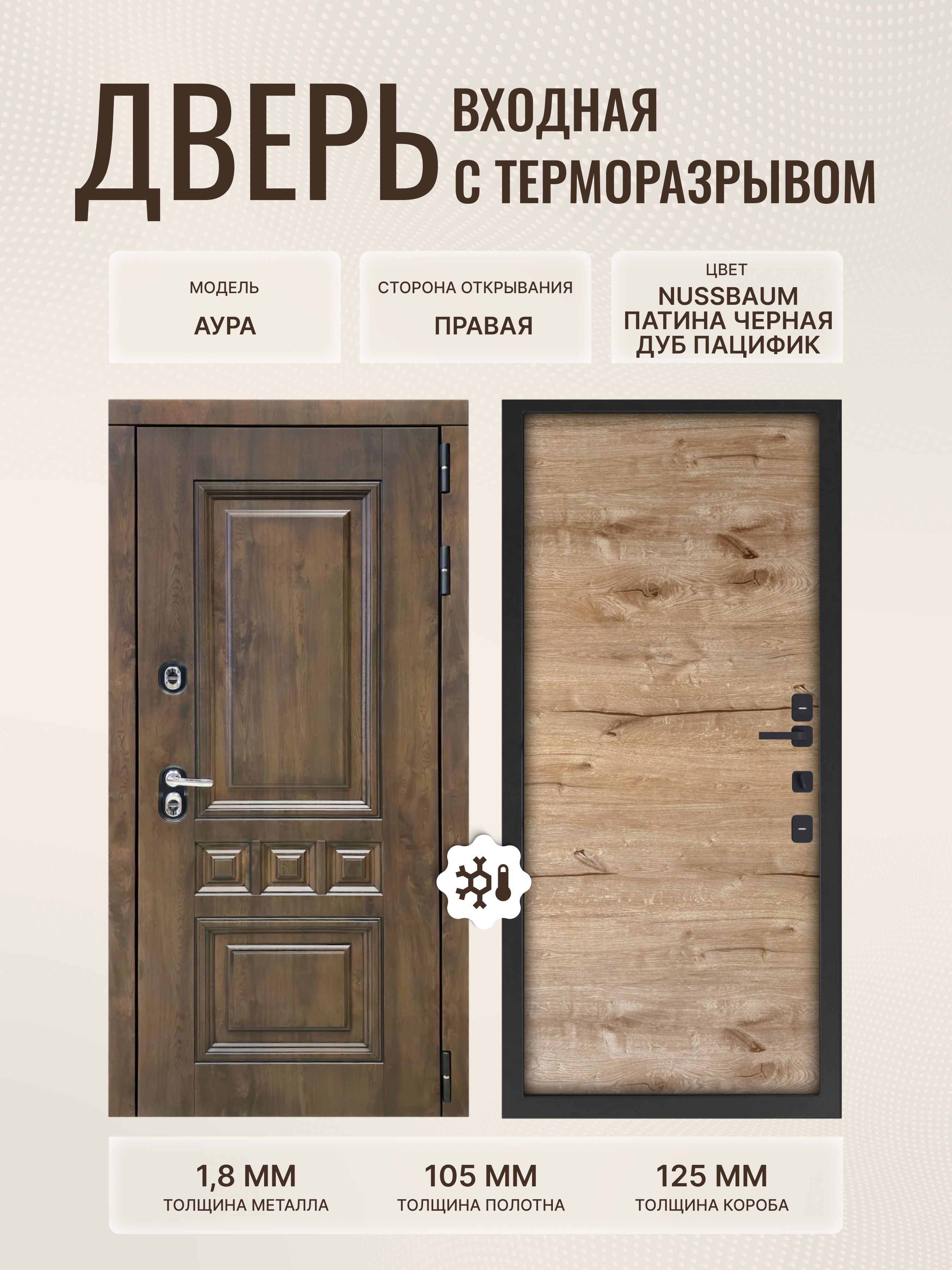 Изображение товара Дверь ДВЕРИПРО Термо L Аура | 205x86 см, правый, коричневый