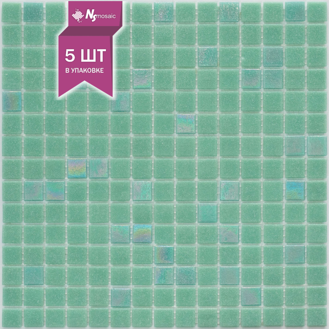 Изображение товара Декоративная стеклянная мозаика NSMOSAIC Mix24 зеленая 32.7x32.7 см для внутренних и наружных работ