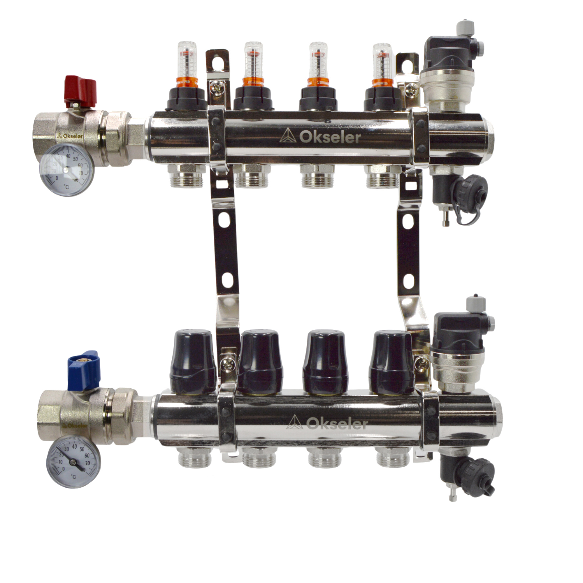 Изображение товара Коллекторная группа с расходомерами и воздухоотводчиками Okseler Oks00699 1x3/4 Евроконус латунь