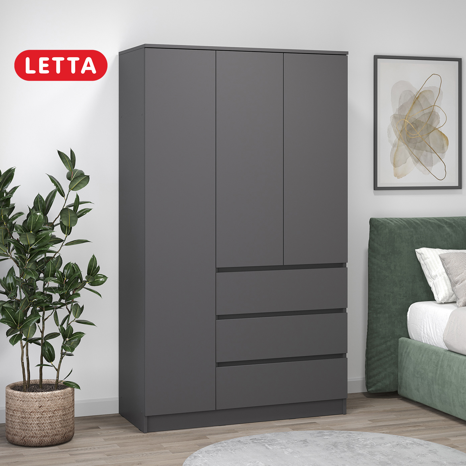 Изображение товара Раскладной распашной шкаф Letta 105x180x45 см серый графит из ЛДСП