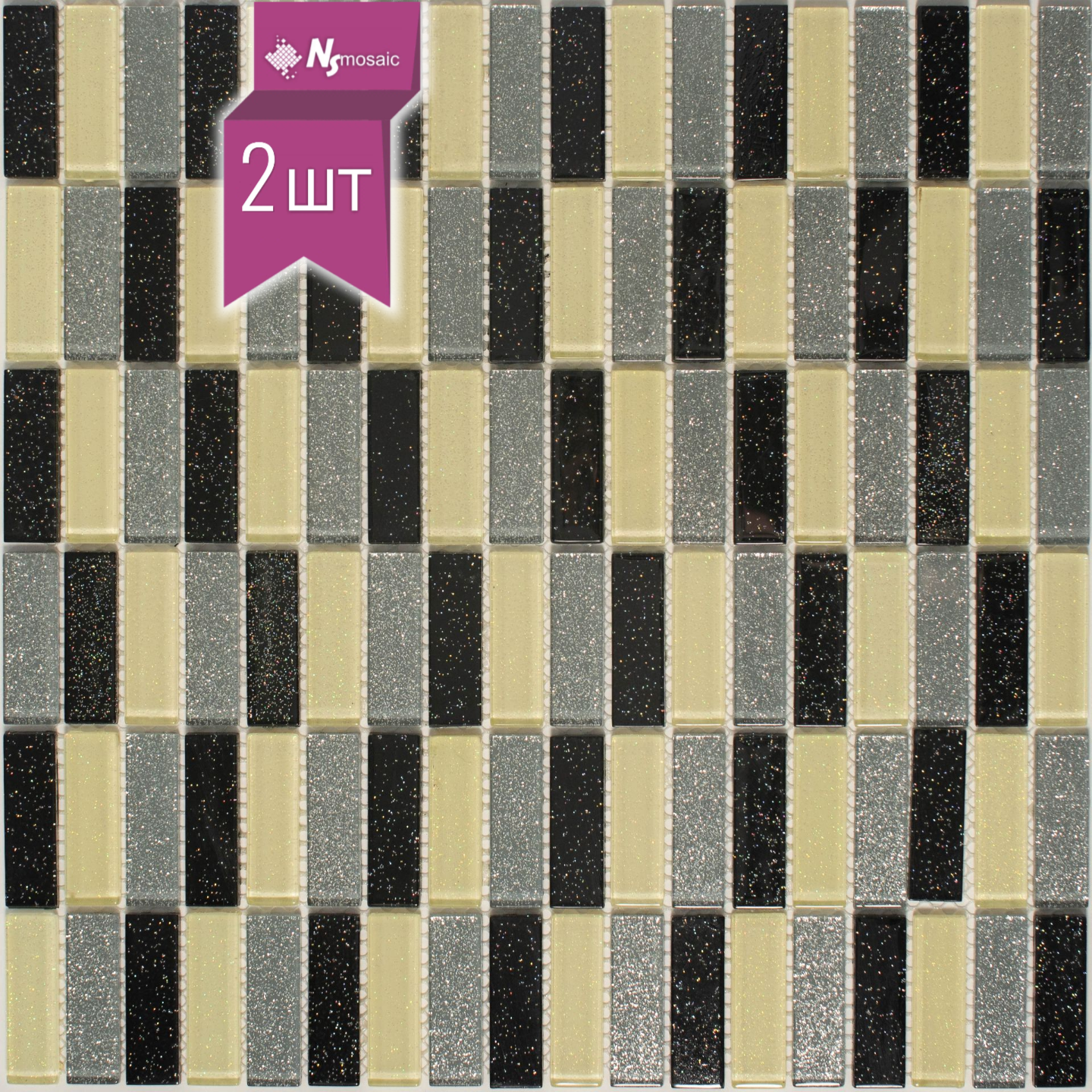 Изображение товара Декоративная стеклянная мозаика NSMOSAIC J-419 NS01GL0015nsk 30x29.8см серый серебристый