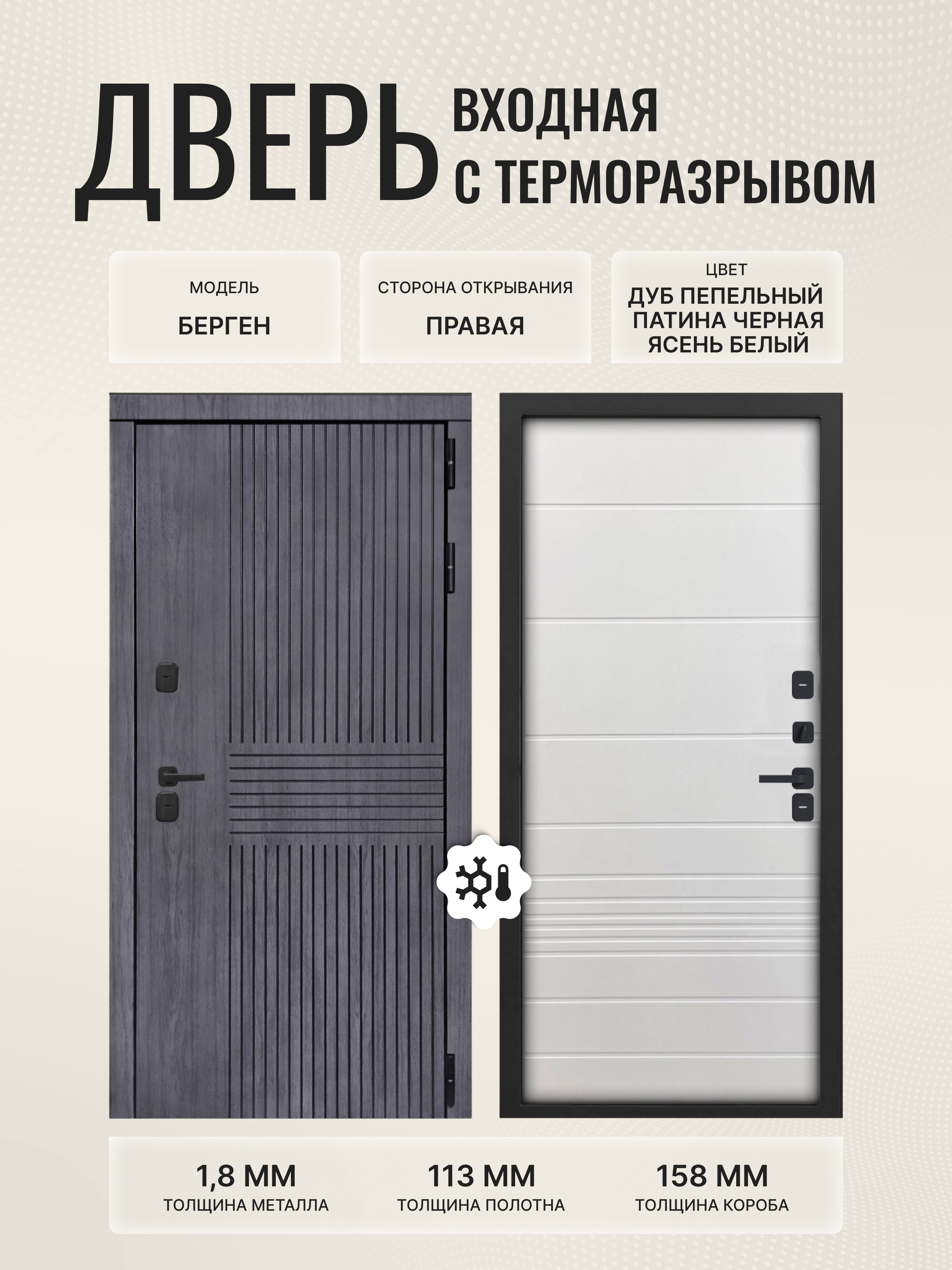 Изображение товара Дверь Термо L Берген — Надежность и теплоизоляция, 92x202 см