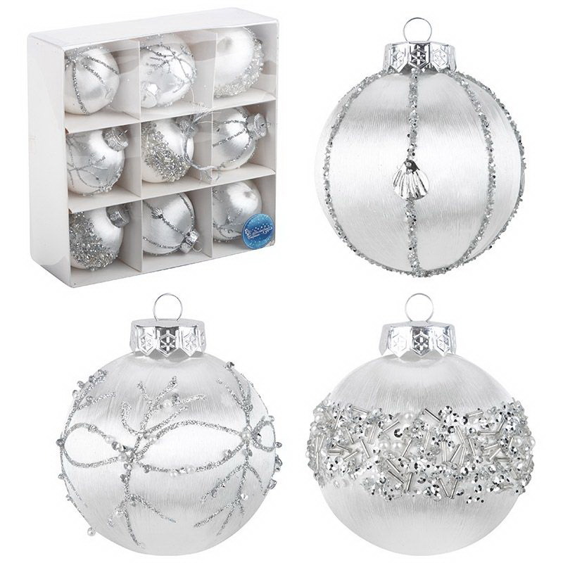 Изображение товара Набор елочных шаров Волшебная страна 108668 8 см пластик серый/серебристый 9 шт