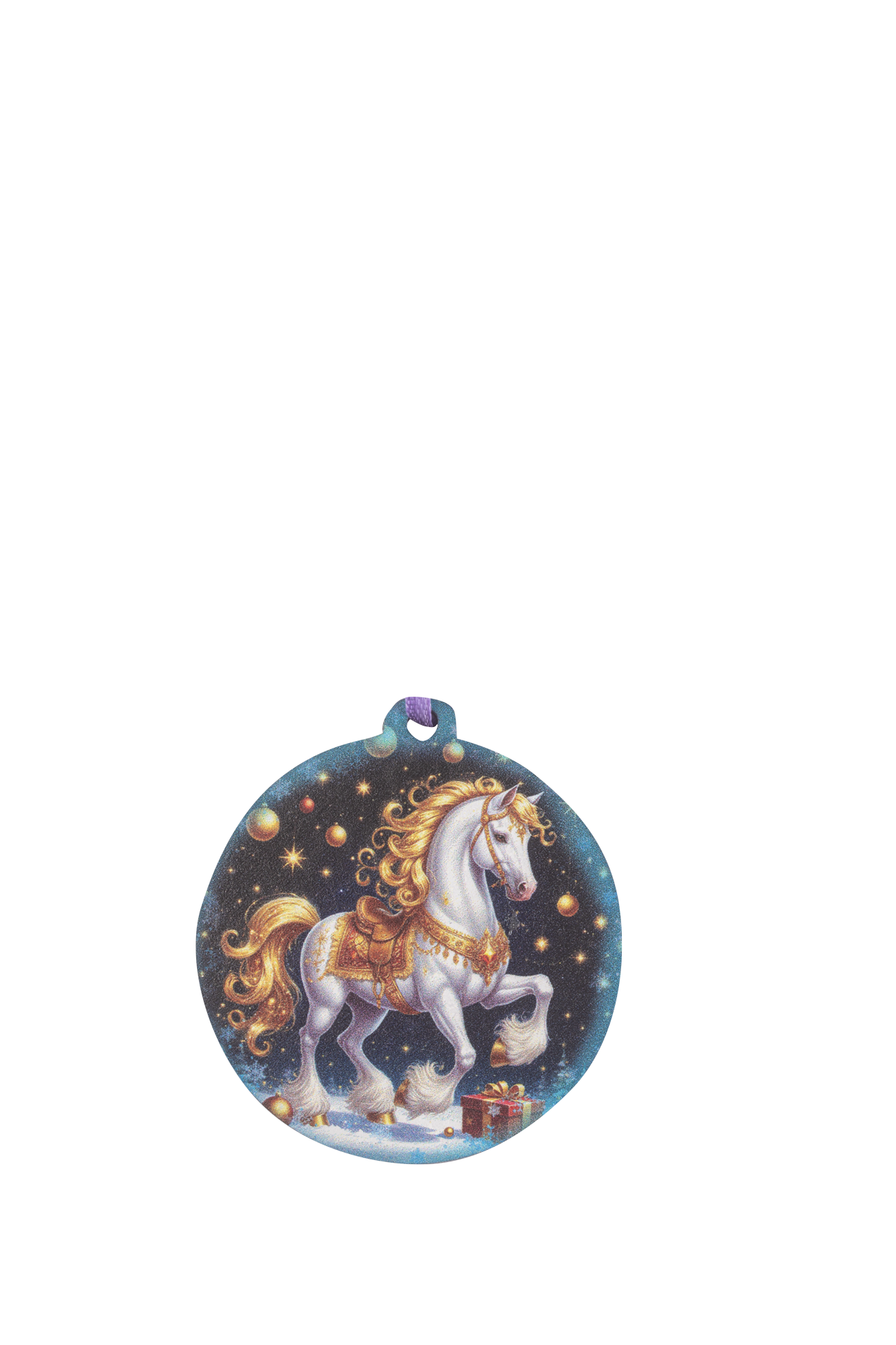 Изображение товара Елочная игрушка Лошадка космическая из дерева белая 6.8x6.4 см