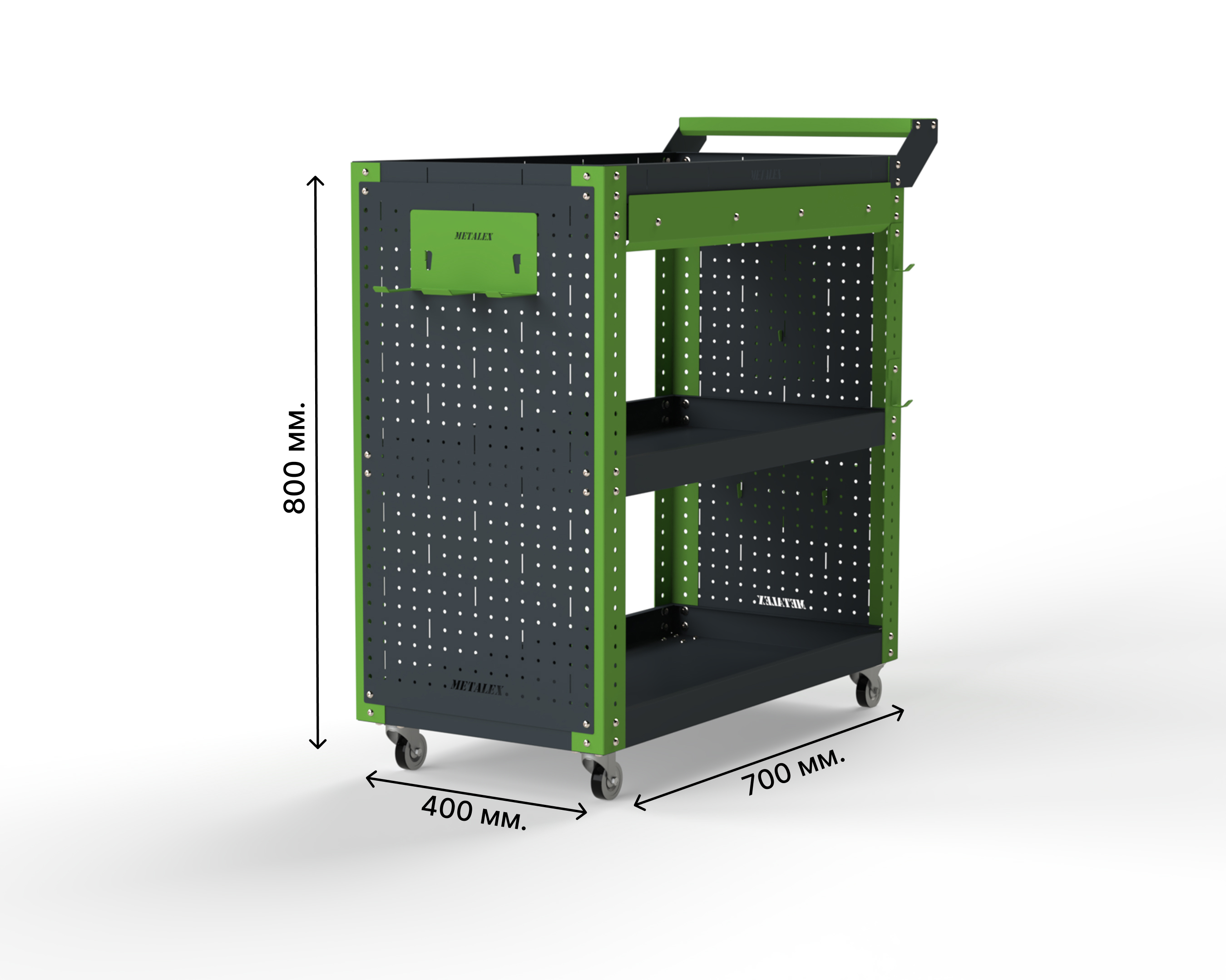 Изображение товара Тележка инструментальная Metalex Тип 2А 350x700x800 мм серо-зеленая