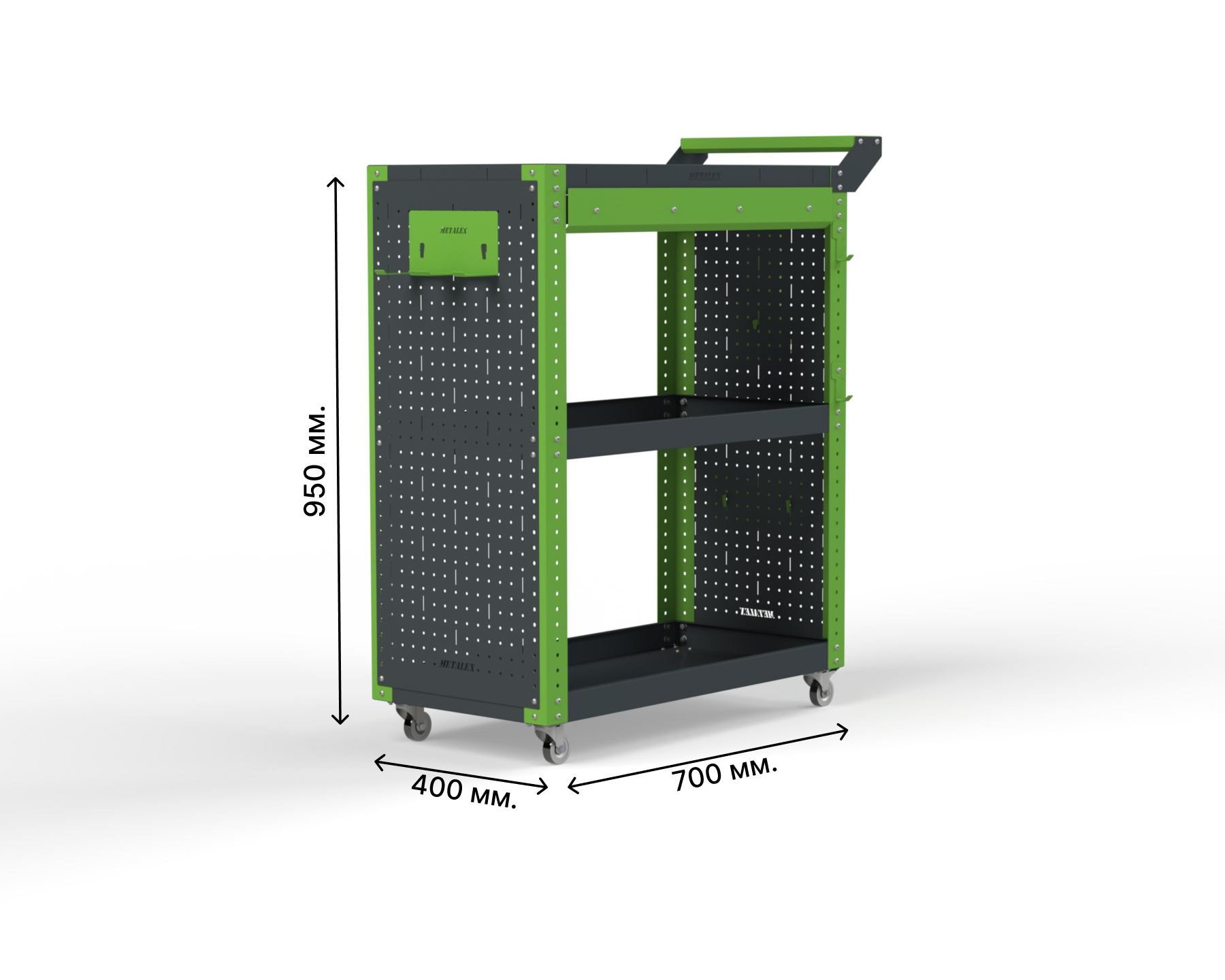 Изображение товара Тележка инструментальная Metalex Тип 2А 118714 400x800x800 мм серо-зеленая