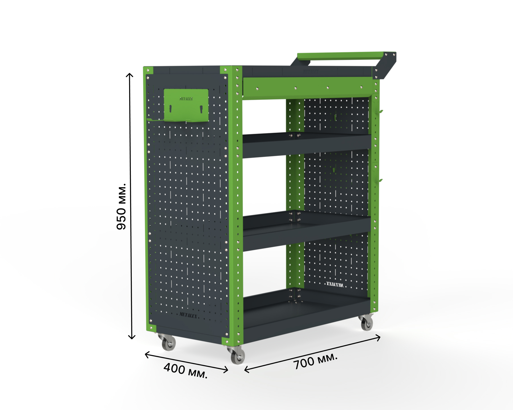 Изображение товара Тележка инструментальная Metalex Тип 2А 118766 900x450x950 мм серо-зеленая