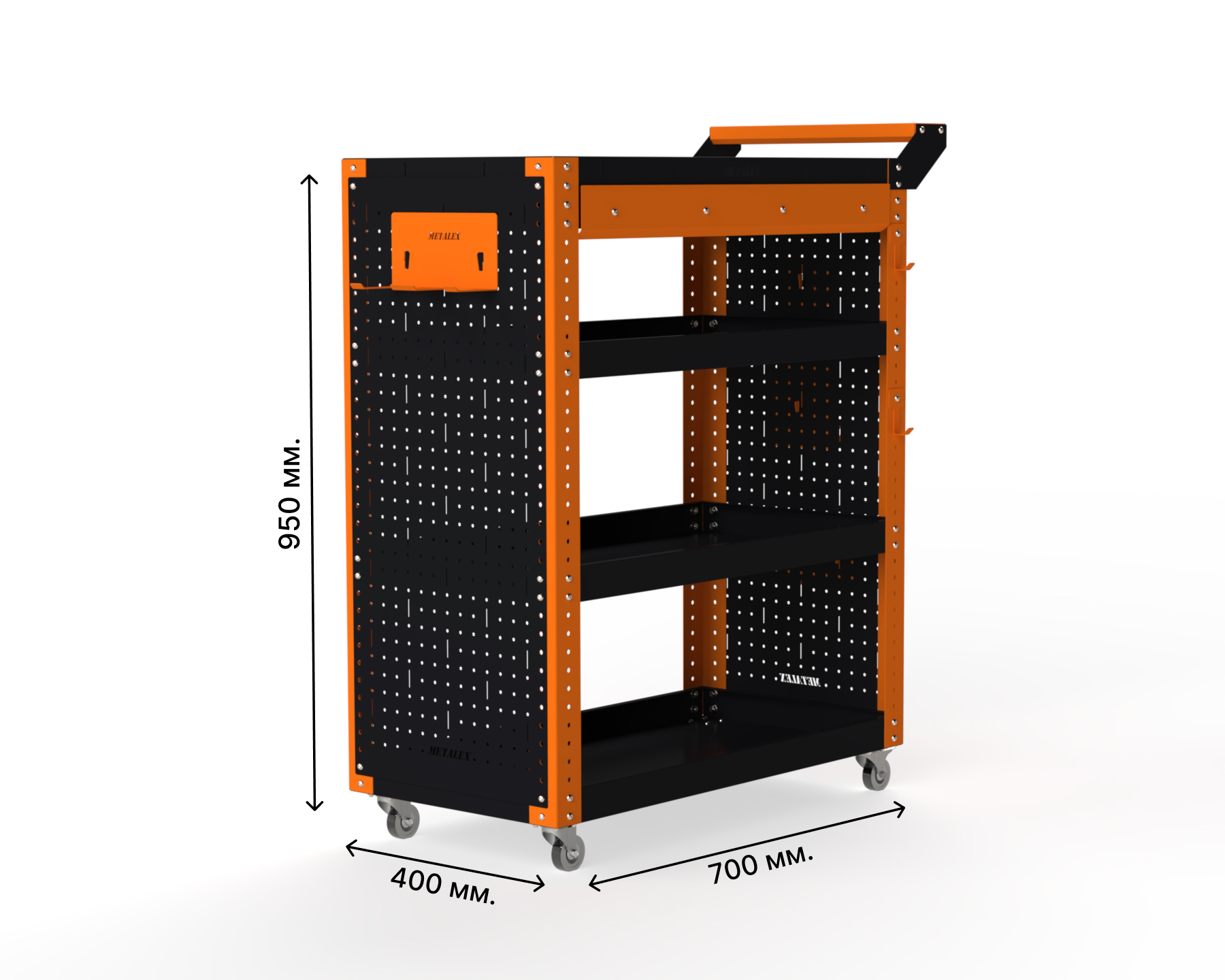 Изображение товара Тележка инструментальная Metalex Тип 2А 118768 800x400x950 мм оранжево-черная