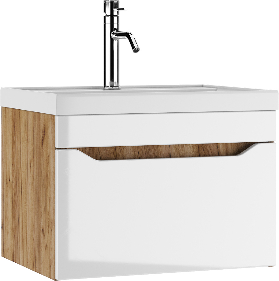 Изображение товара Тумба подвесная с раковиной Айсберг Ева 60 с одним ящиком Дуб Вотан