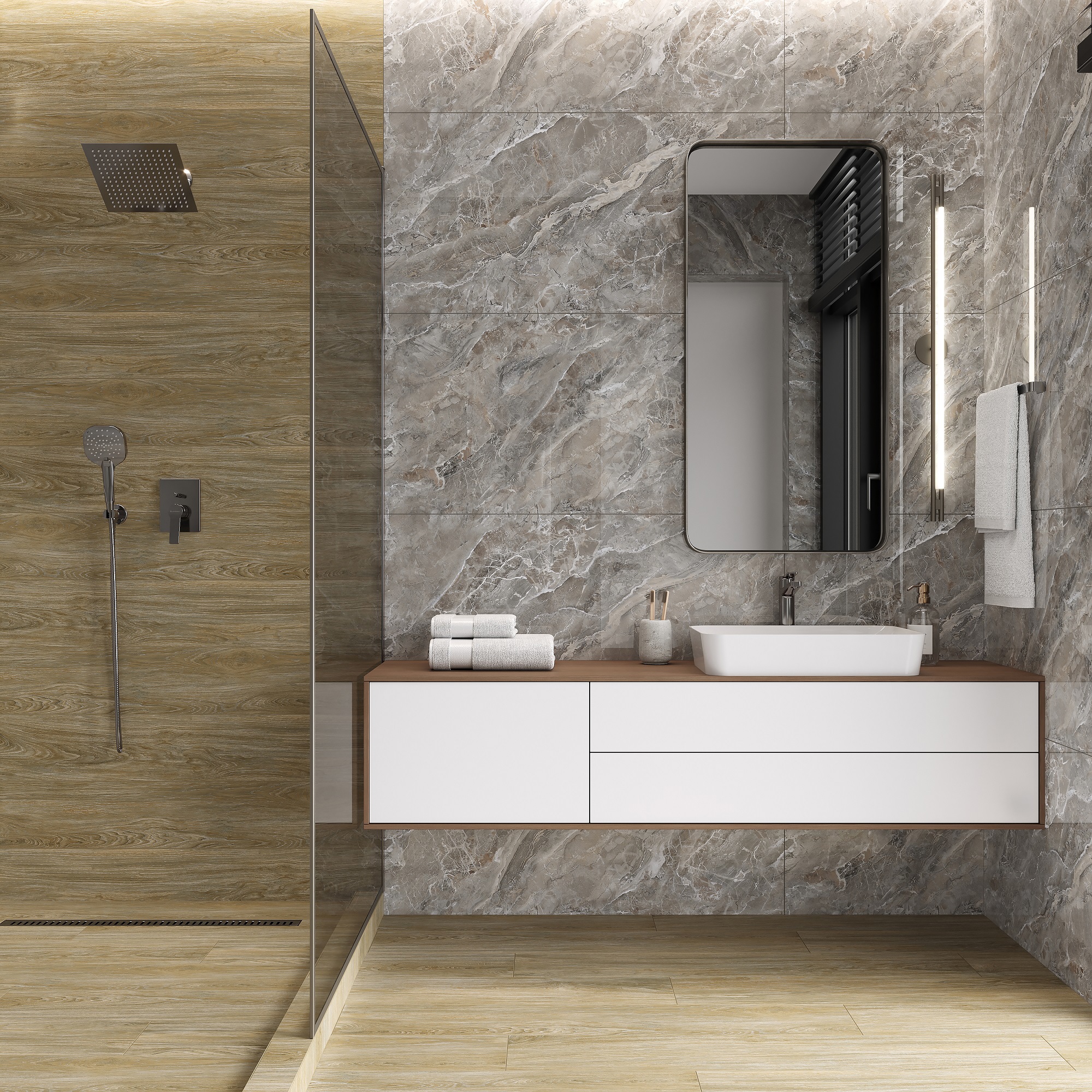 Изображение товара Керамогранит Ceradim Ocean 60x120 см серый мраморный пол и стена