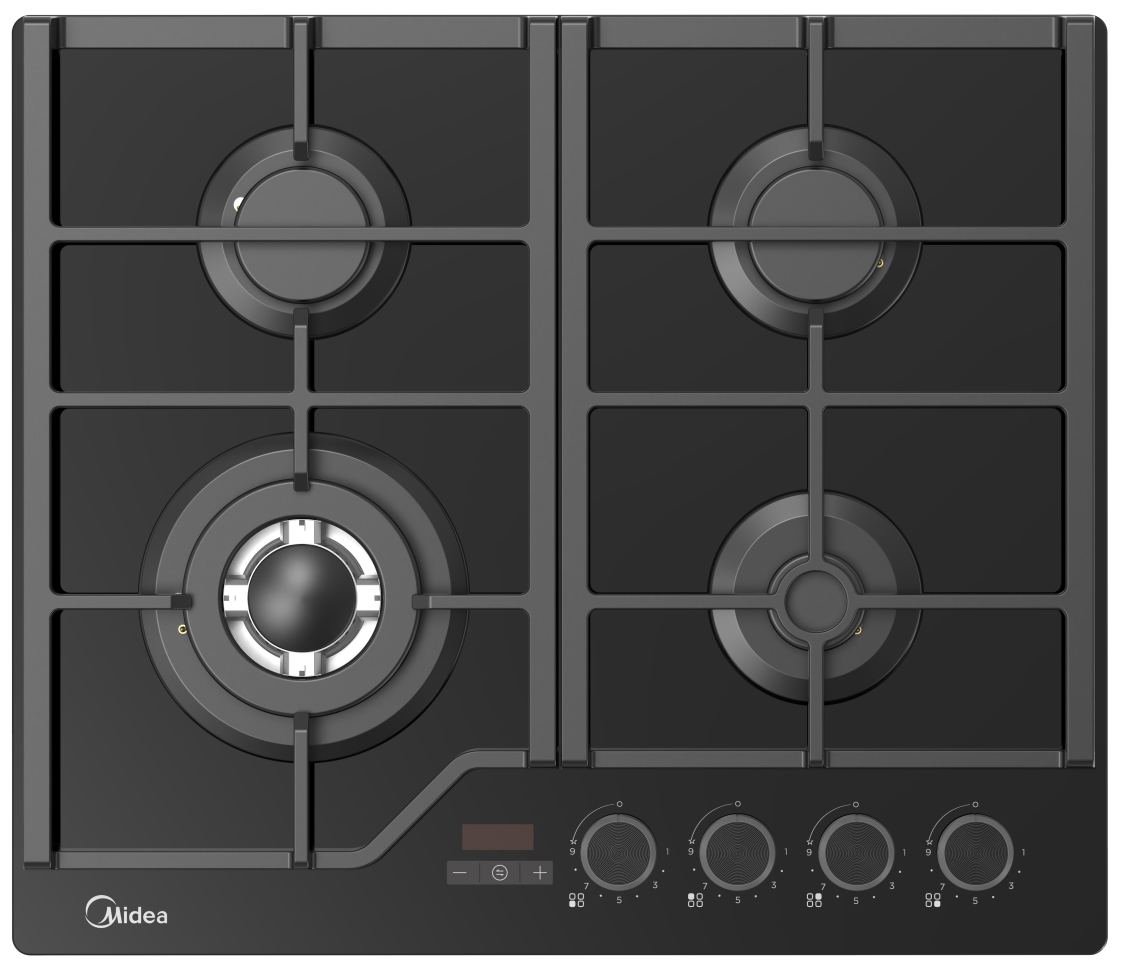Изображение товара Газовая варочная панель Midea MG697TTGB 60 см 4 конфорки цвет черный.