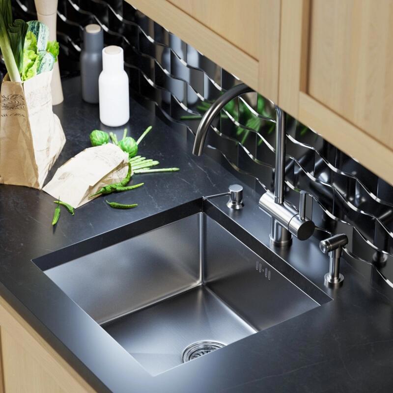 Изображение товара Кухонная мойка из нержавеющей стали TROPFBERG 45х42 с сифоном сатин