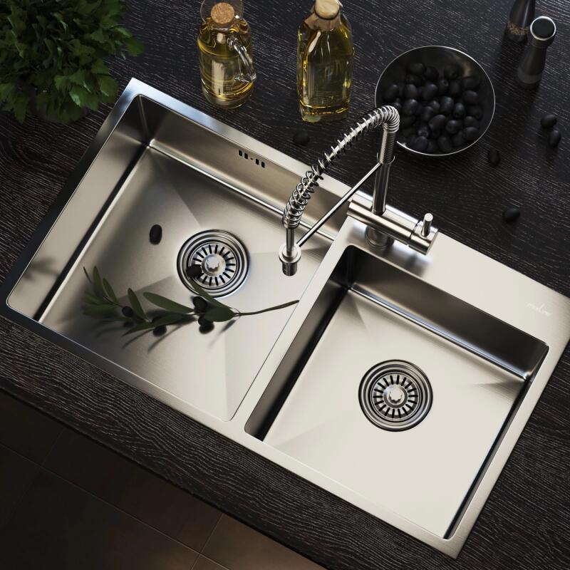 Изображение товара Кухонная мойка из нержавеющей стали TROPFBERG 72х40 двухчашевая сатин с сифоном